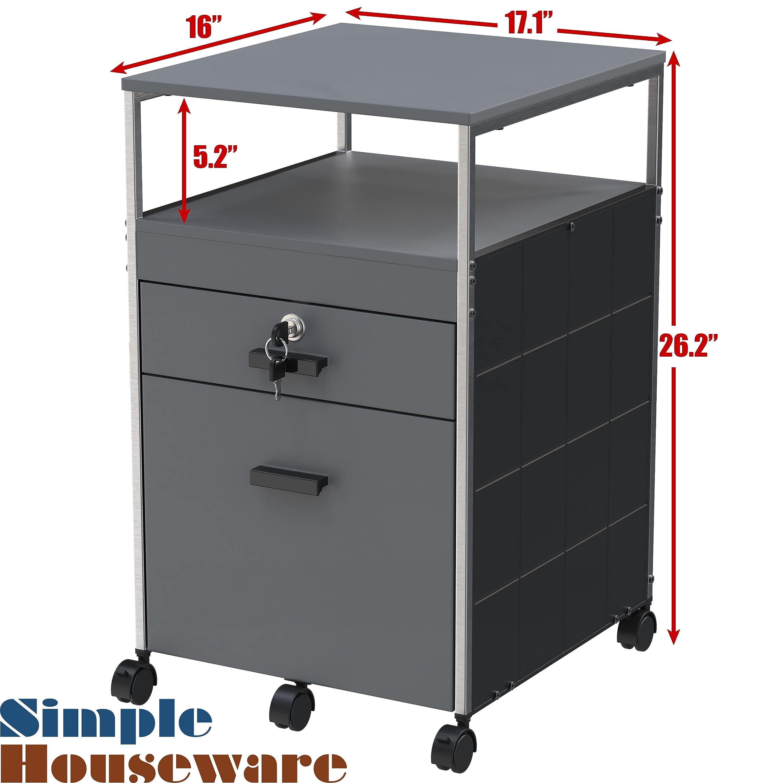 SHW Rolling File Cabinet, Engineered Wood Gray - Image 5