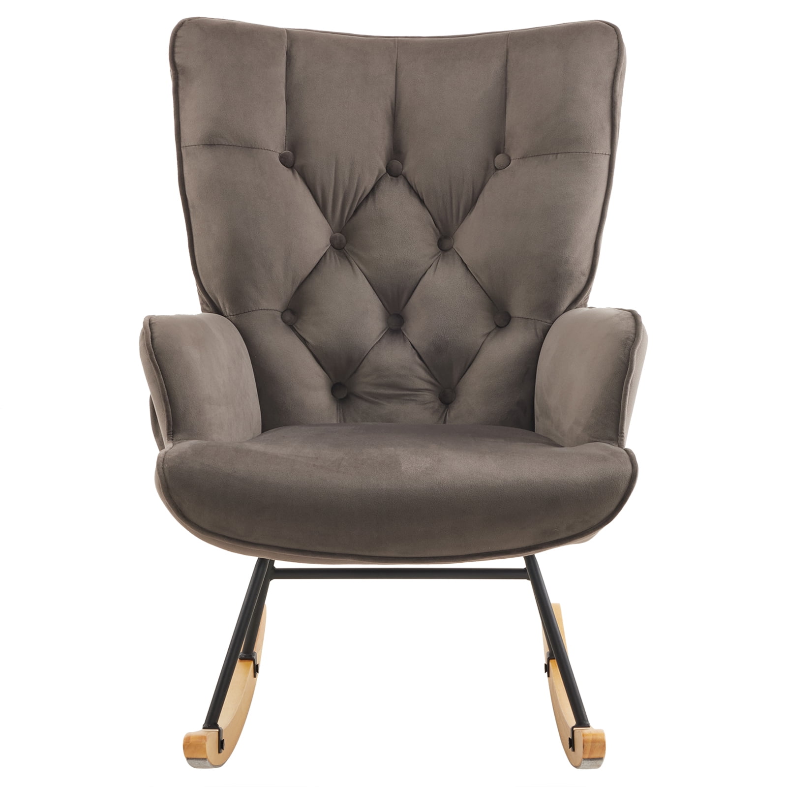 UBesGoo Rocking Accent Chair, Soft Padded Armchair, Comfy Tufted Side Chair with Sturdy Wooden Metal Legs for Living Room Bedroom Gray - Image 5