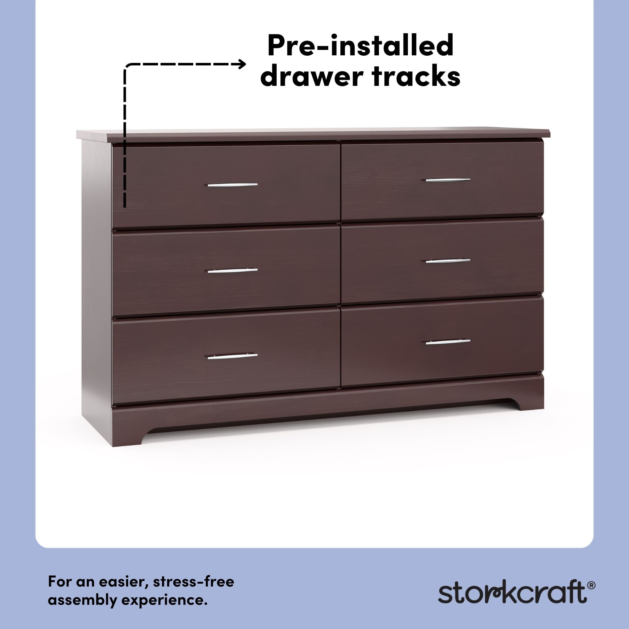 Storkcraft Brookside 6 Drawer Nursery Double Dresser, Espresso - Image 3