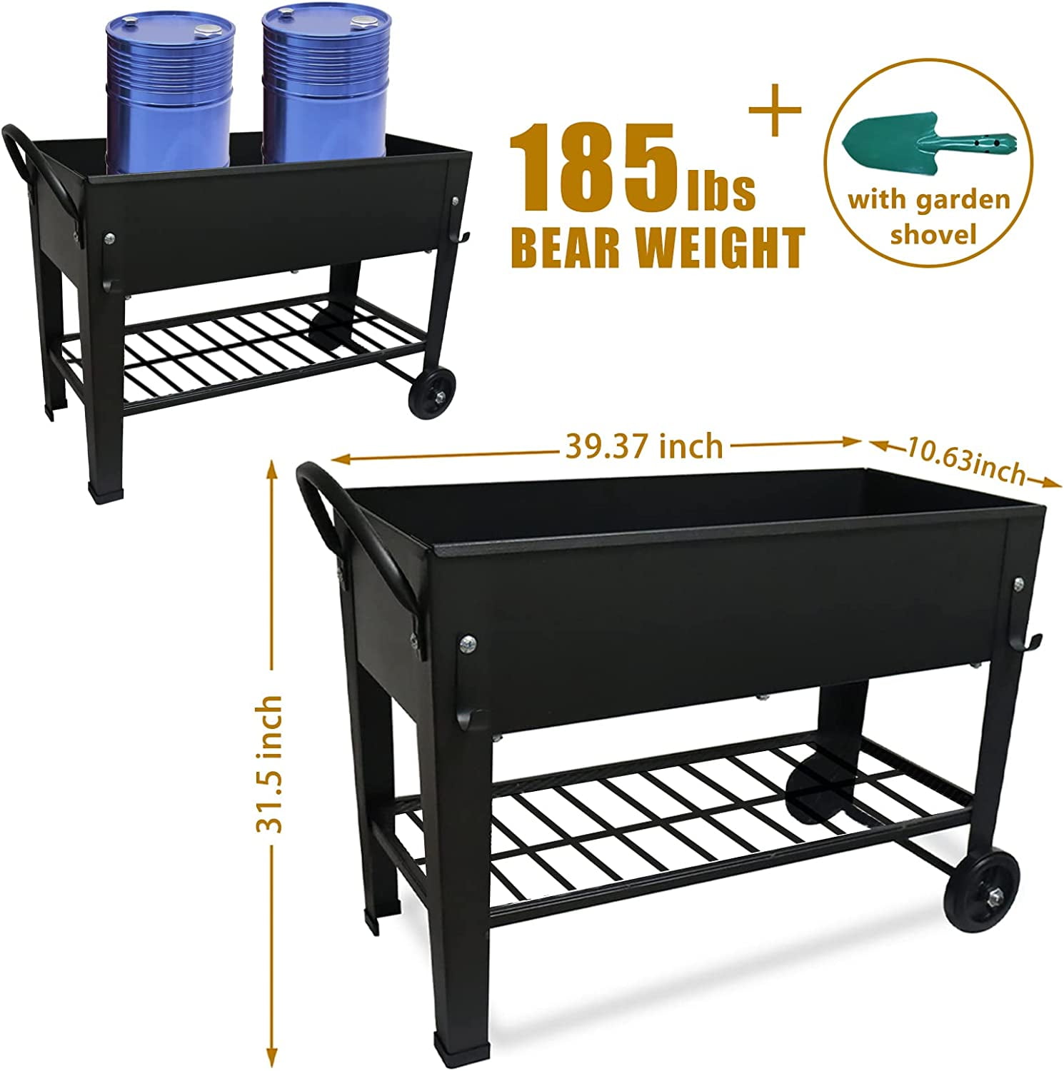 Large Planter Raised Beds with Legs Outdoor Metal Planter Box on Wheels Elevated Garden Bed for Vegetables Flower Herb Patio 40x 11 x 31.5 in - Image 3