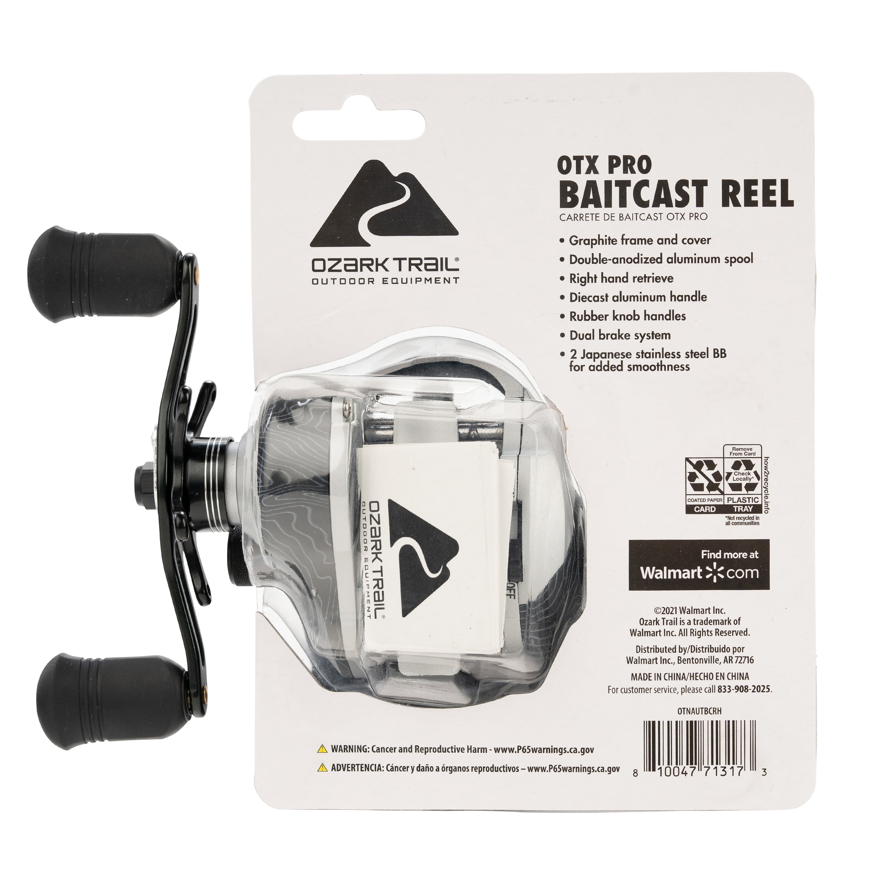 Ozark Trail OTX Pro Baitcast Fishing Reel, Black - Lightweight Graphite Frame and Cover, 7+1 Ball Bearings - Image 4
