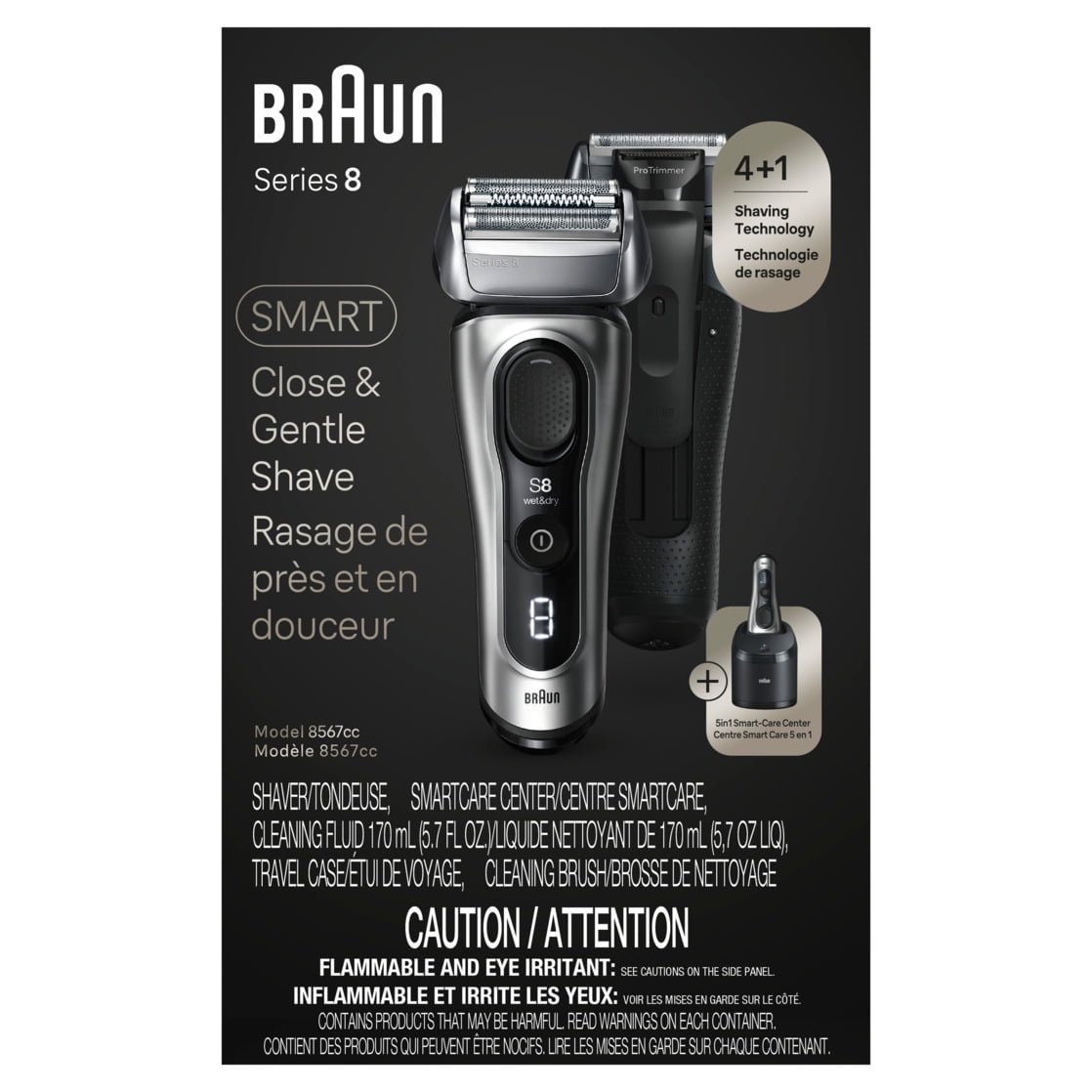 Braun Series 8 Electric Shaver for Men, with 4+1 Shaving Elements & Precision Long Hair Trimmer, 5in1 SmartCare Center, 8567cc Galvano Silver - Image 4