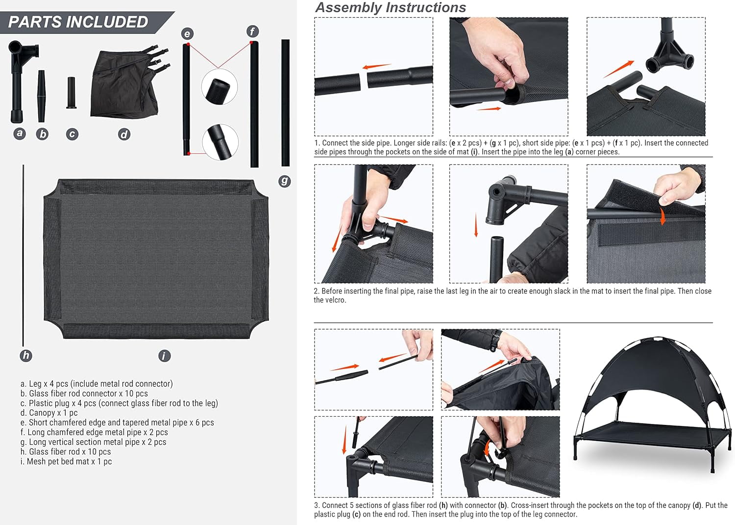 Niubya 48in Elevated Cooling Dog Bedy, Outdoor and indoor Portable Pet Cot with Removable Canopy, Black - Image 3