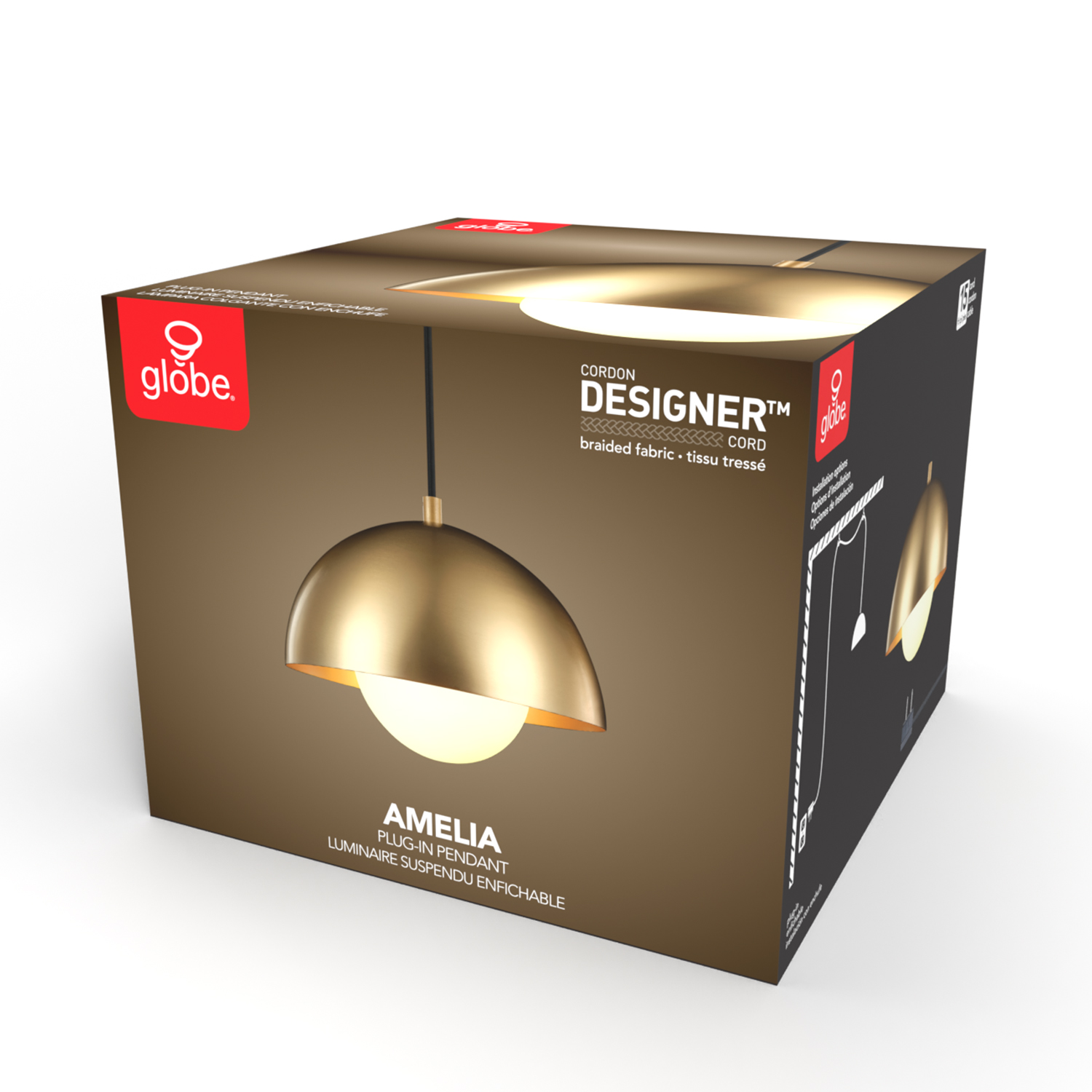 Amelia 1-Light Matte Brass Plug-In Pendant Lighting with Frosted Glass Shade - Image 6