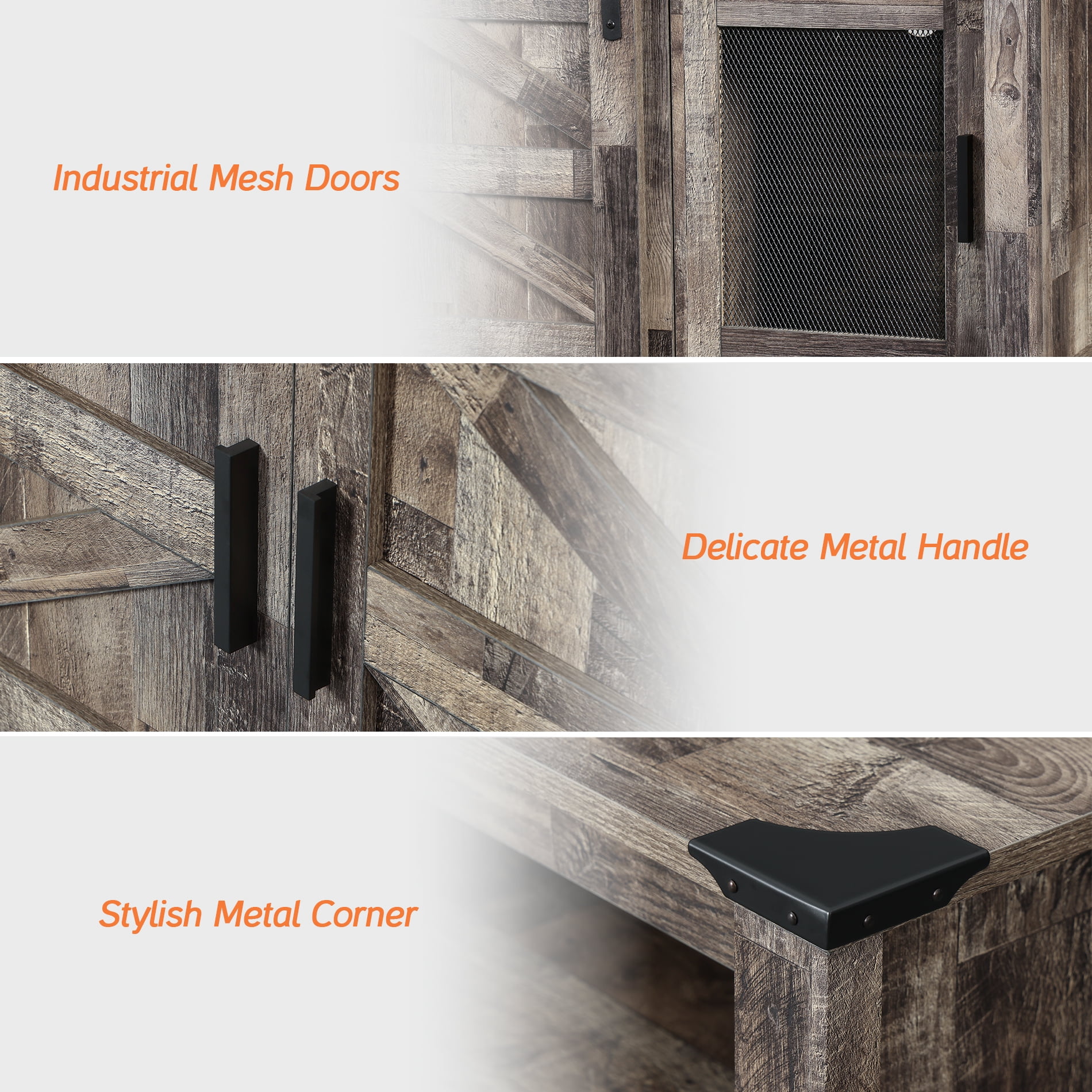 Tall TV Stand with Blue LED Lights Strips for 65 inch TVs, Farmhouse Media Console Table with Mesh and Barn Doors for Bedroom, Living Room, Dark Rustic Oak, 59x15.4x31 - Image 5