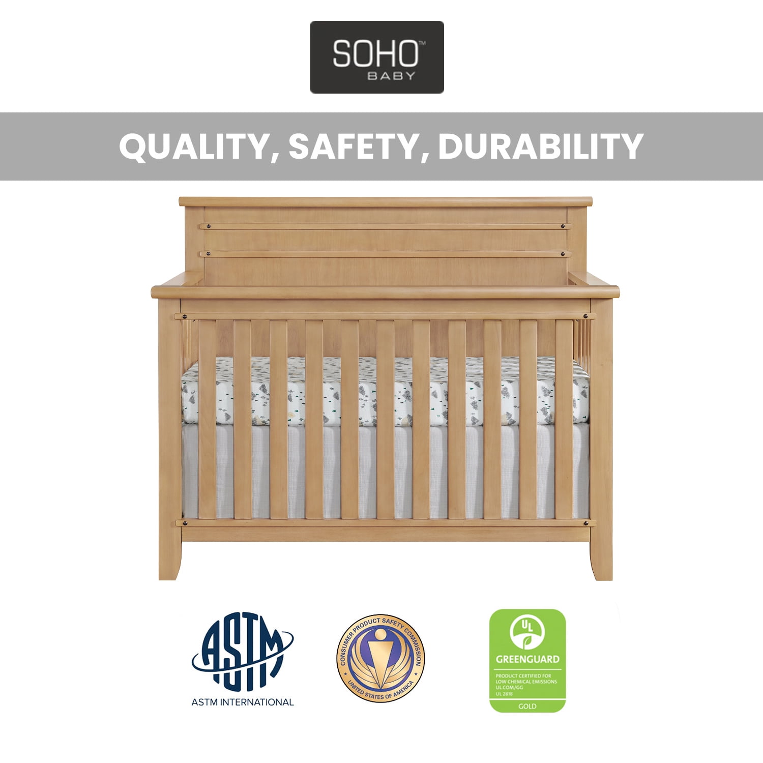 Soho Baby Morrison 4 in 1 Convertible Crib Honey Wood - Image 12