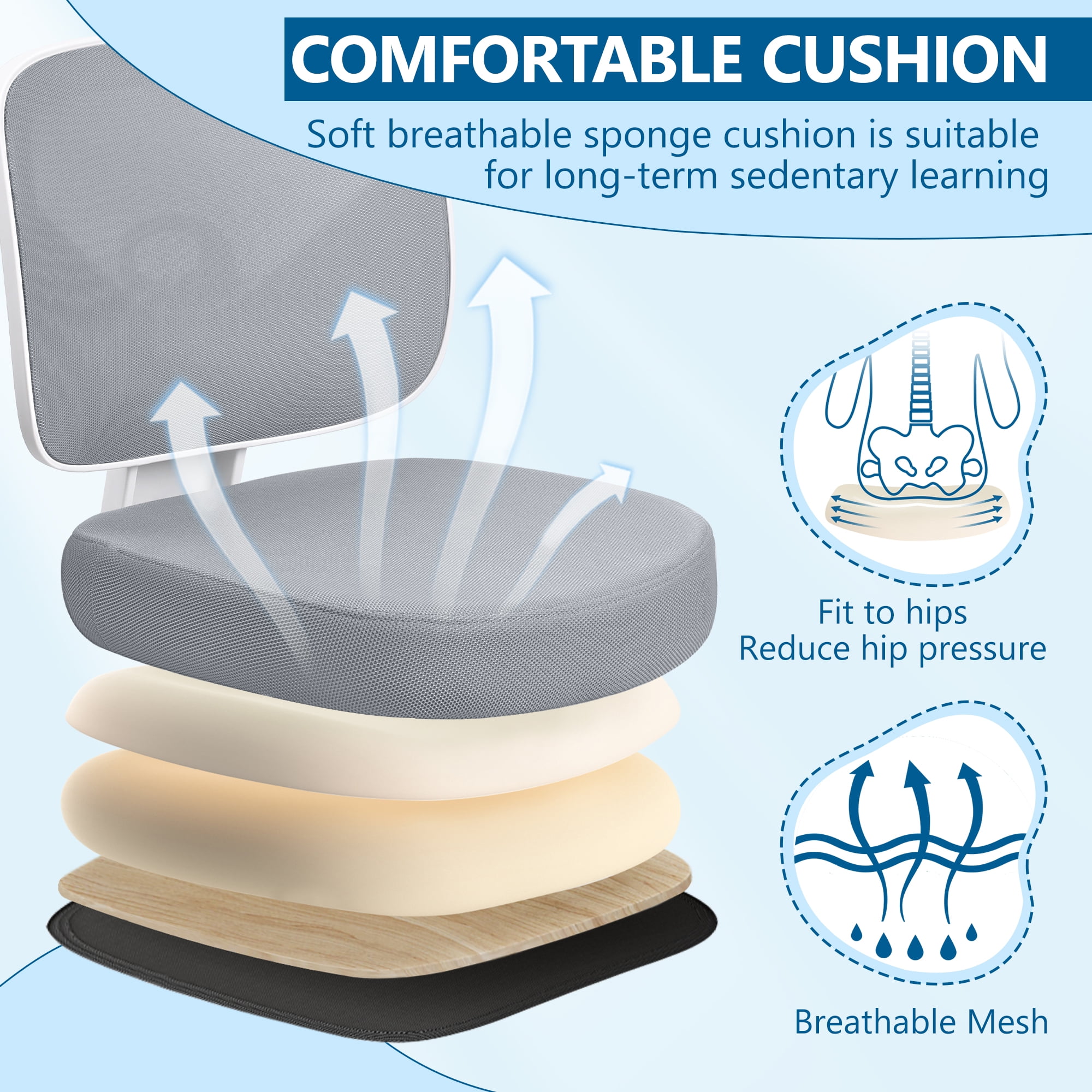 Coolhut Kids Desk Chair, Grey Study Chair for Boys Girls with Height Adjustable, Swivel Mesh Task Student Chairs for 4-12, Growing Teen Office Chair for Home/School/Office - Image 3