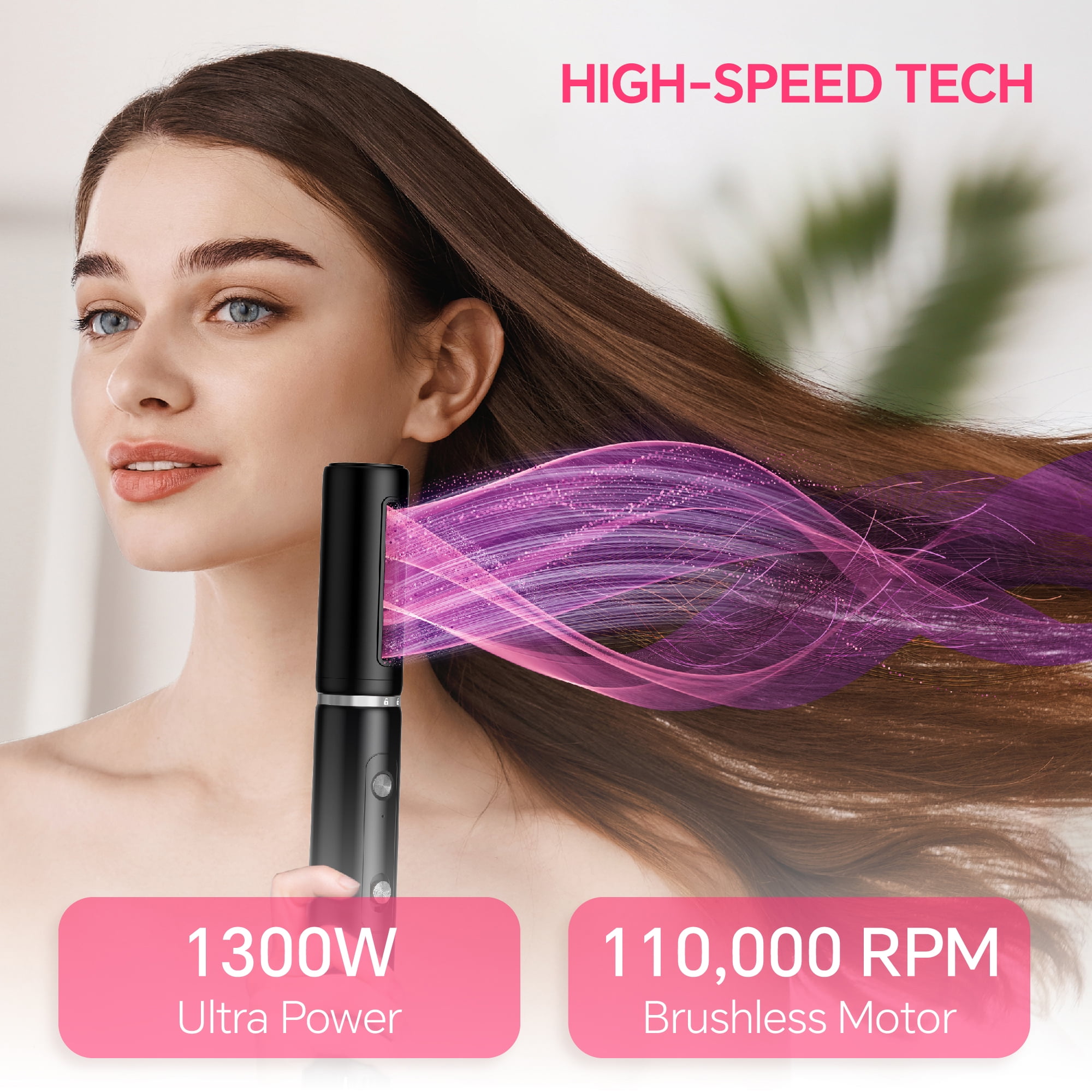 NICEBAY Hair Dryer Brush, Hot Air Brush with 110000RPM Brushless Motor, Blow Dryer 1300W, Plastic - Image 4