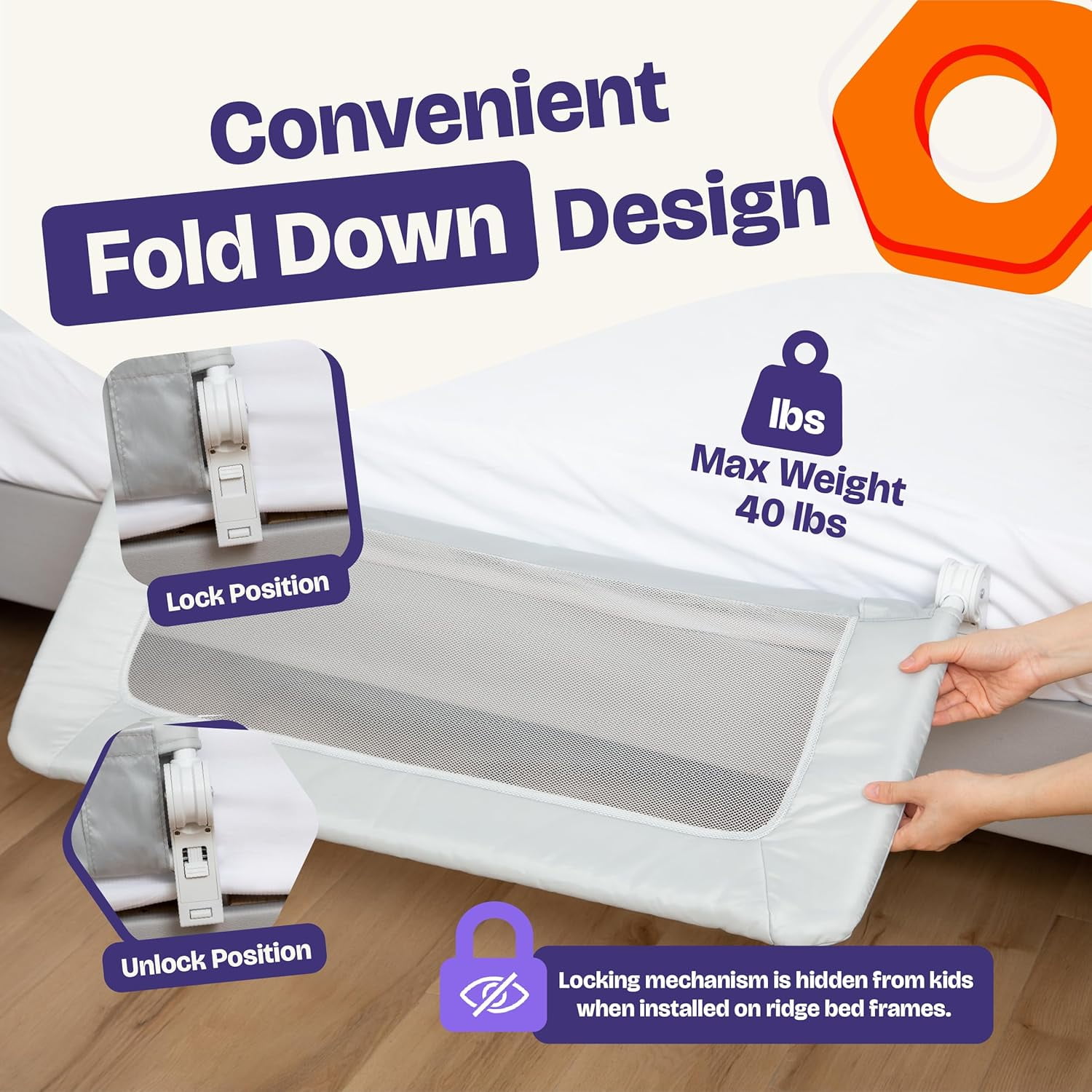 Comfybumpy Toddler Bedrail, Child Swing Down Bed Safe Guard, 35.5" L x 19.5" H, Regular, Gray, 1 Pk - Image 5