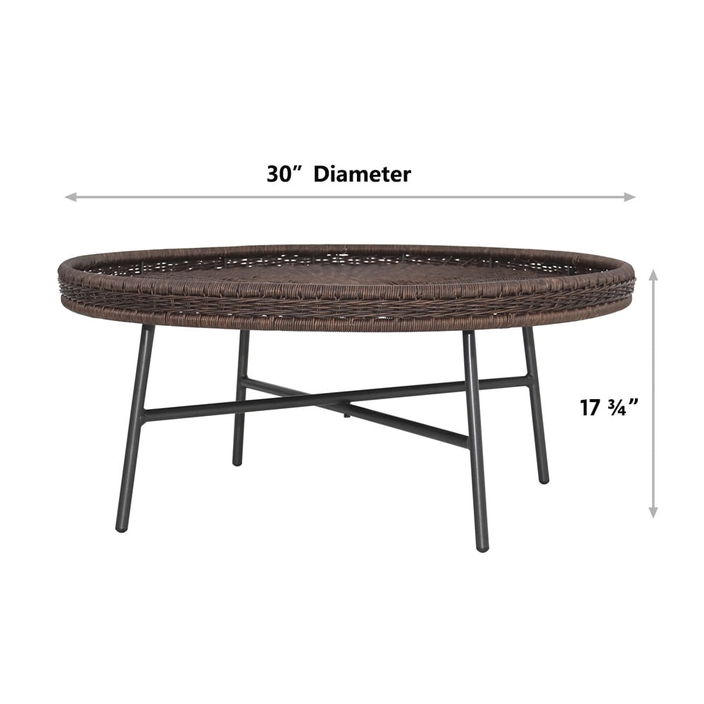 Abble 30” Round Dark Brown PE Wicker Coffee Table with Black Metal Legs, Indoor or Outdoor use for Living Room, Patio, Garden, Backyard, Porch - Image 3