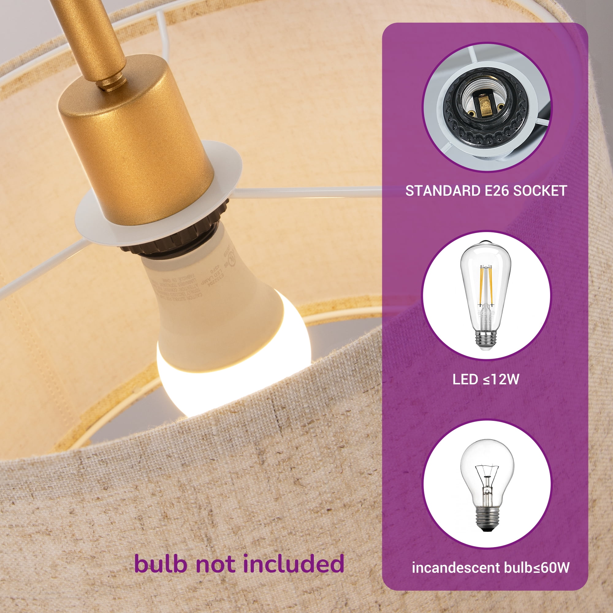 EDISHINE 62in Modern Arc Gold Floor Lamps for Living Room, Metal Standing Lamps with Foot Switch for Bedroom, Office, Home Decor - Image 5