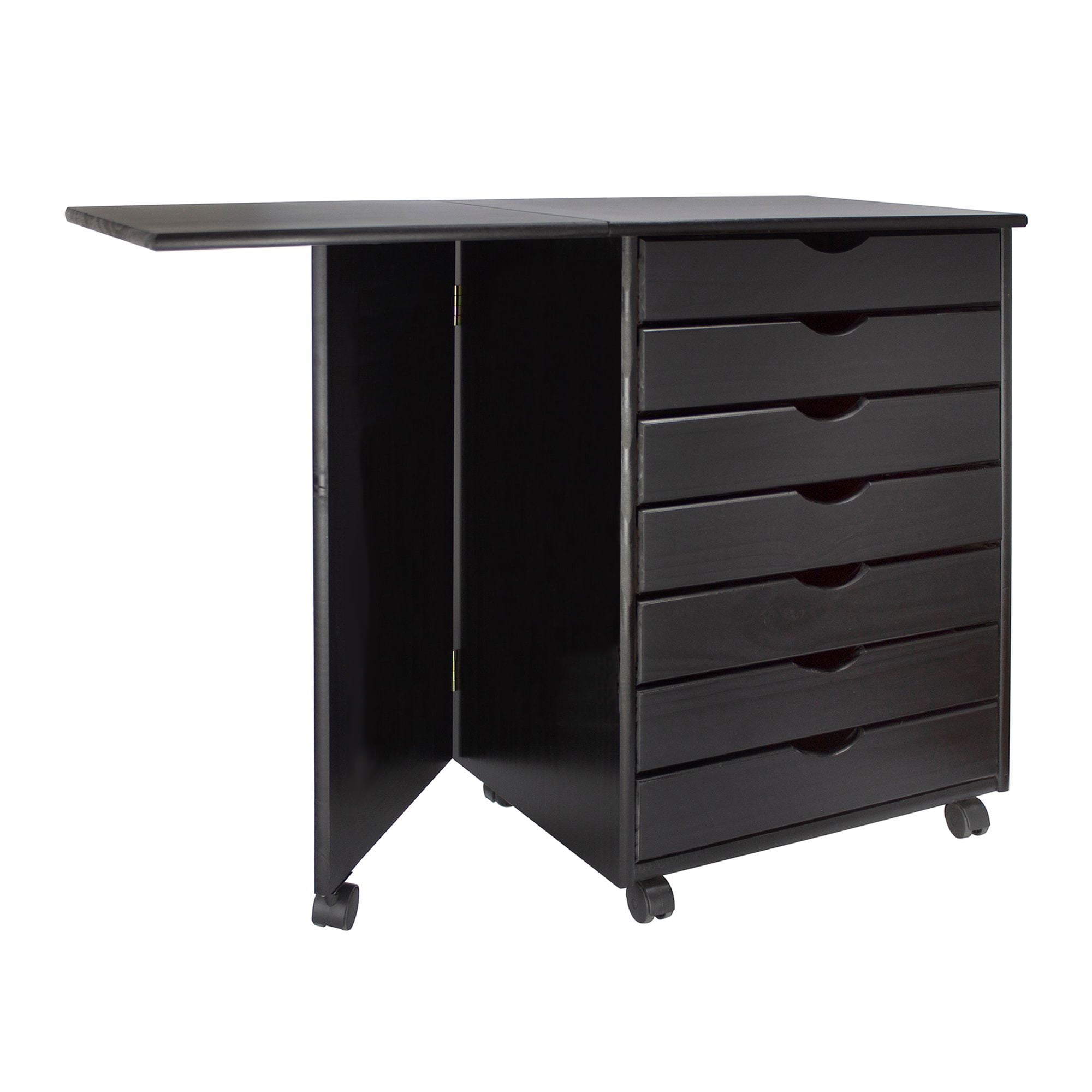 Jela Solid Wood 7 Drawer Gate Leg Roll Cart Desk in Black - Image 6