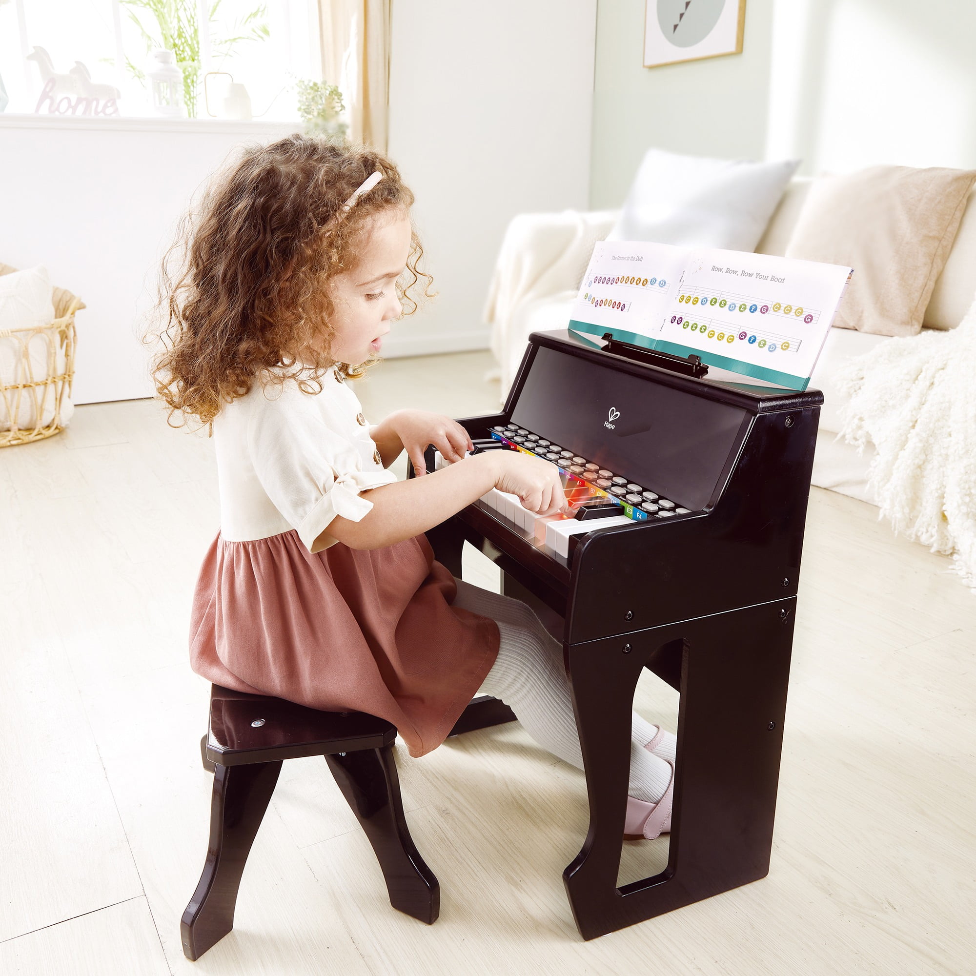 Hape: Learn With Lights Piano w/ Stool - Black - Wooden Electric Musical Toy, 25 Light-Up Keys, Demo Tunes, Record & Playback, Instrument, Kids Age 3+ - Image 8