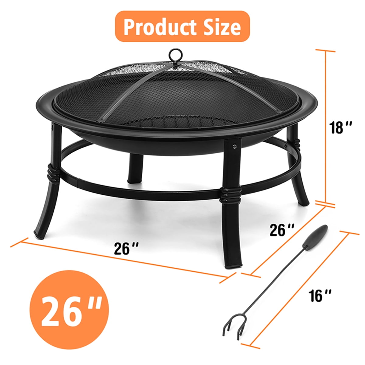 Singlyfire 26 inch Fire Pit for Outside Portable Fire Pit Wood Burning Small Fire Bowl for Camping Picnic Bonfire Patio Outside Backyard Garden Firepit with Log Grate, Poker - Image 2