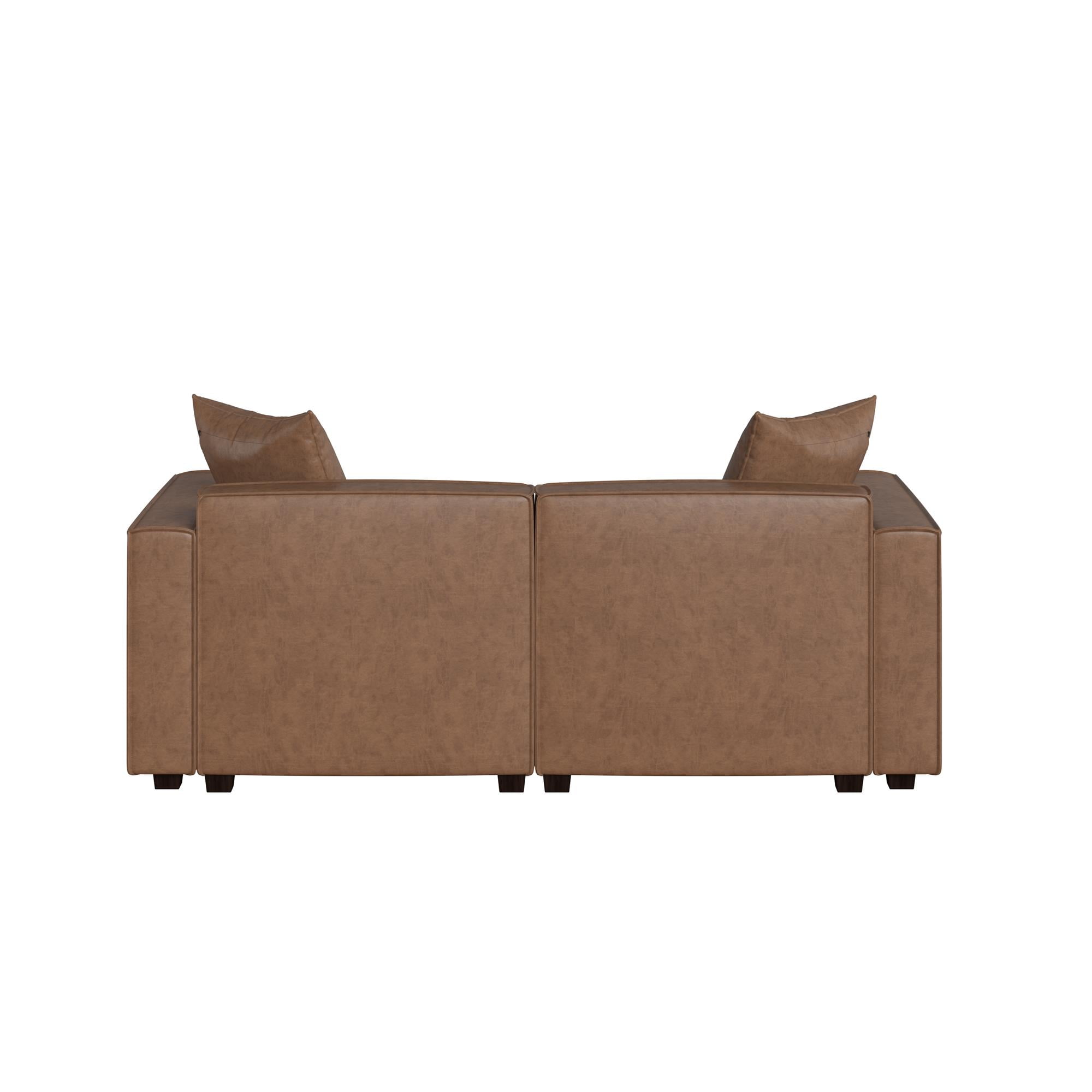 Mainstays Wynnewood 75" Low Profile Faux Leather Sofa Couch with 2 Throw Cushions, Brown - Image 10
