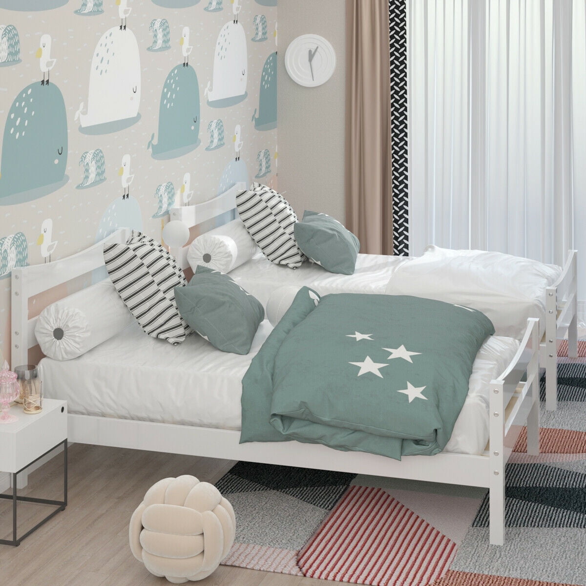 Gymax Twin Size Platform Bed Frame Foundation w/Headboard &Wood Slat Support White - Image 7