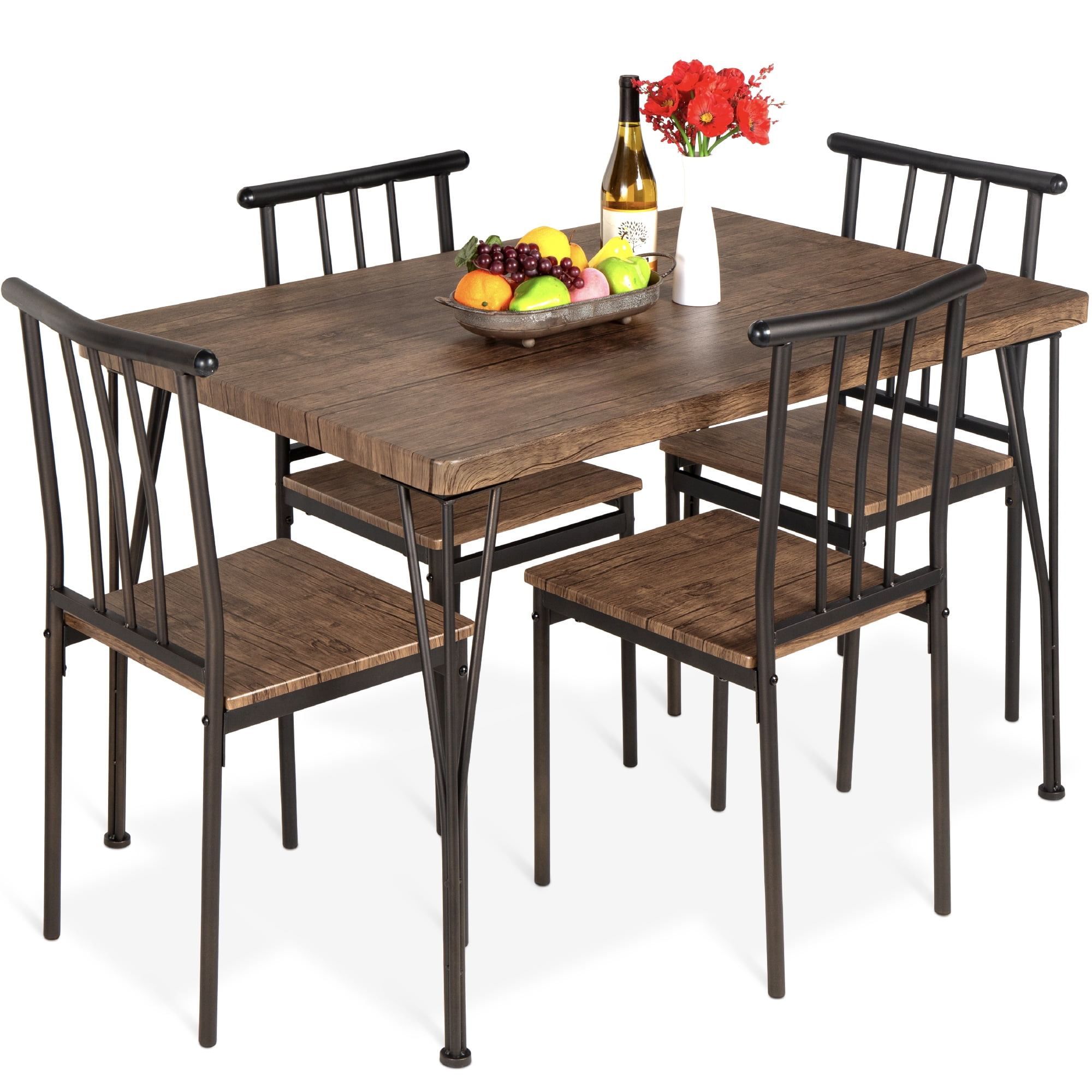 Best Choice Products 5-Piece Indoor Modern Metal Wood Rectangular Dining Table Furniture Set w/ 4 Chairs - Drift Brown - Image 4