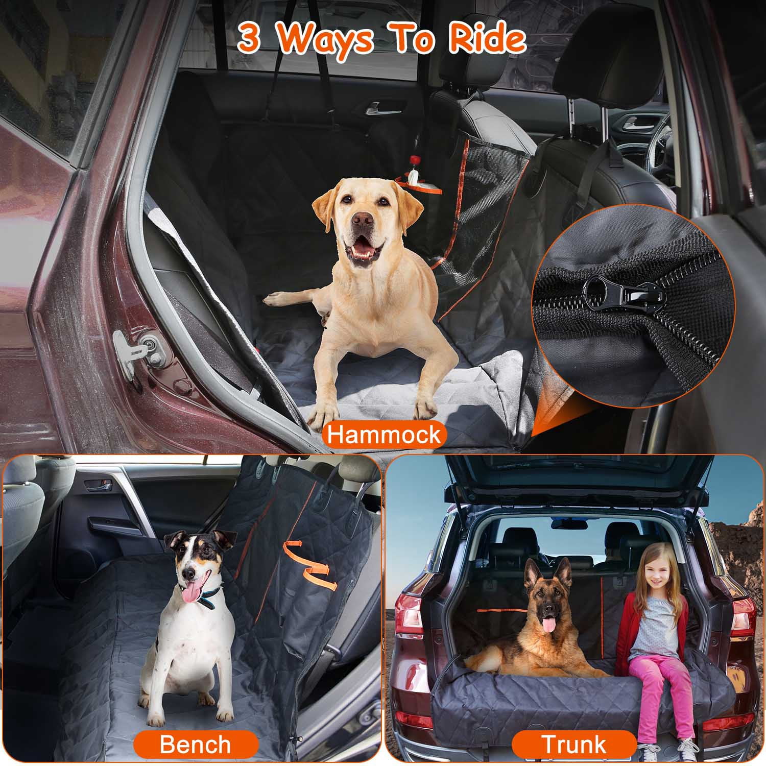 48.6x82.3in Dog Car Seat Cover Moclever Water Resistant Scratchproof Pet Car Rear Protector Mat Pet Back Seat Hammock with 2 Door Slide Straps for Car Truck SUV, Black - Image 15
