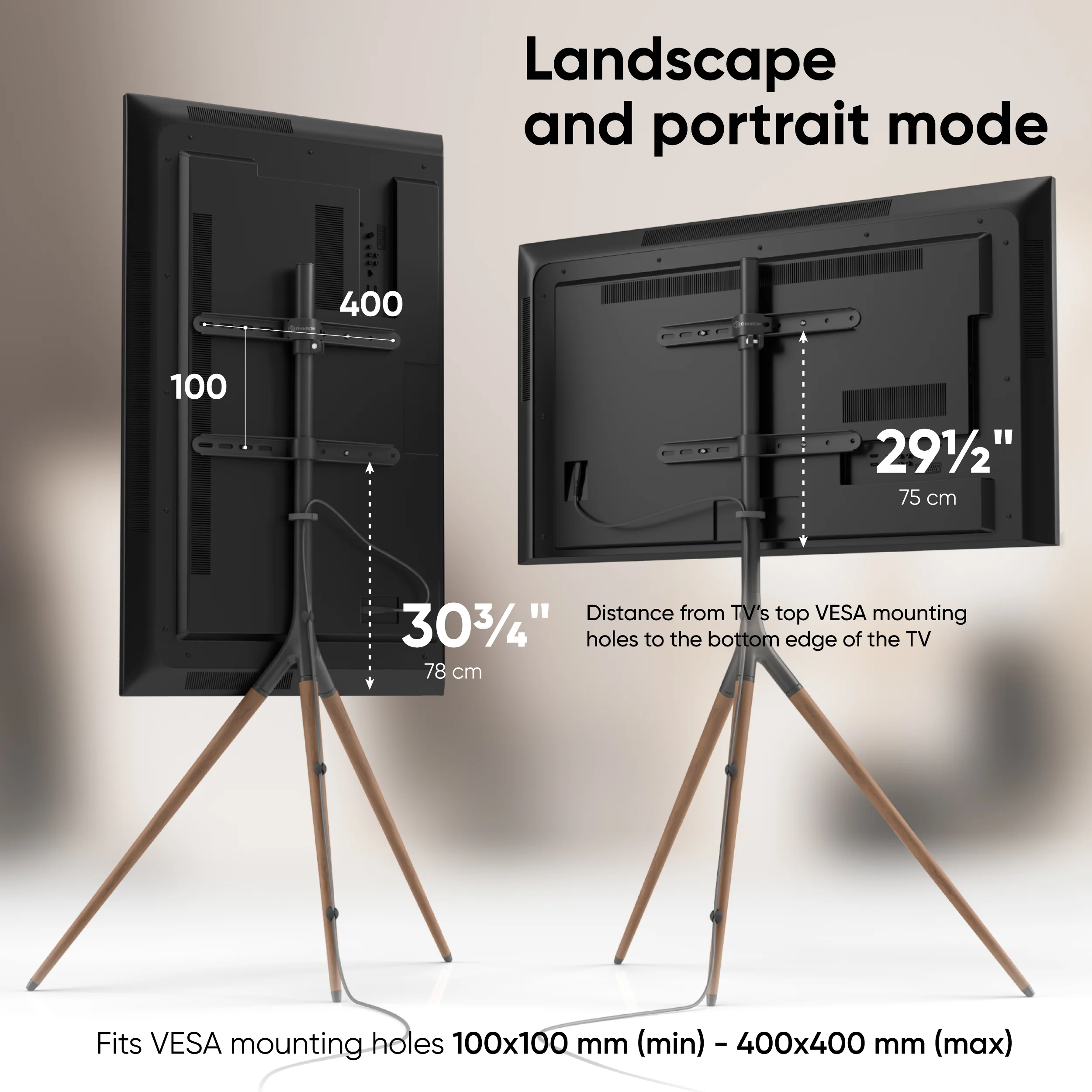 ONKRON Tripod TV Stand for 32”-65” TV up to 77 lbs, Sturdy Swiveling with max 400x400 VESA, 35” long - Image 6