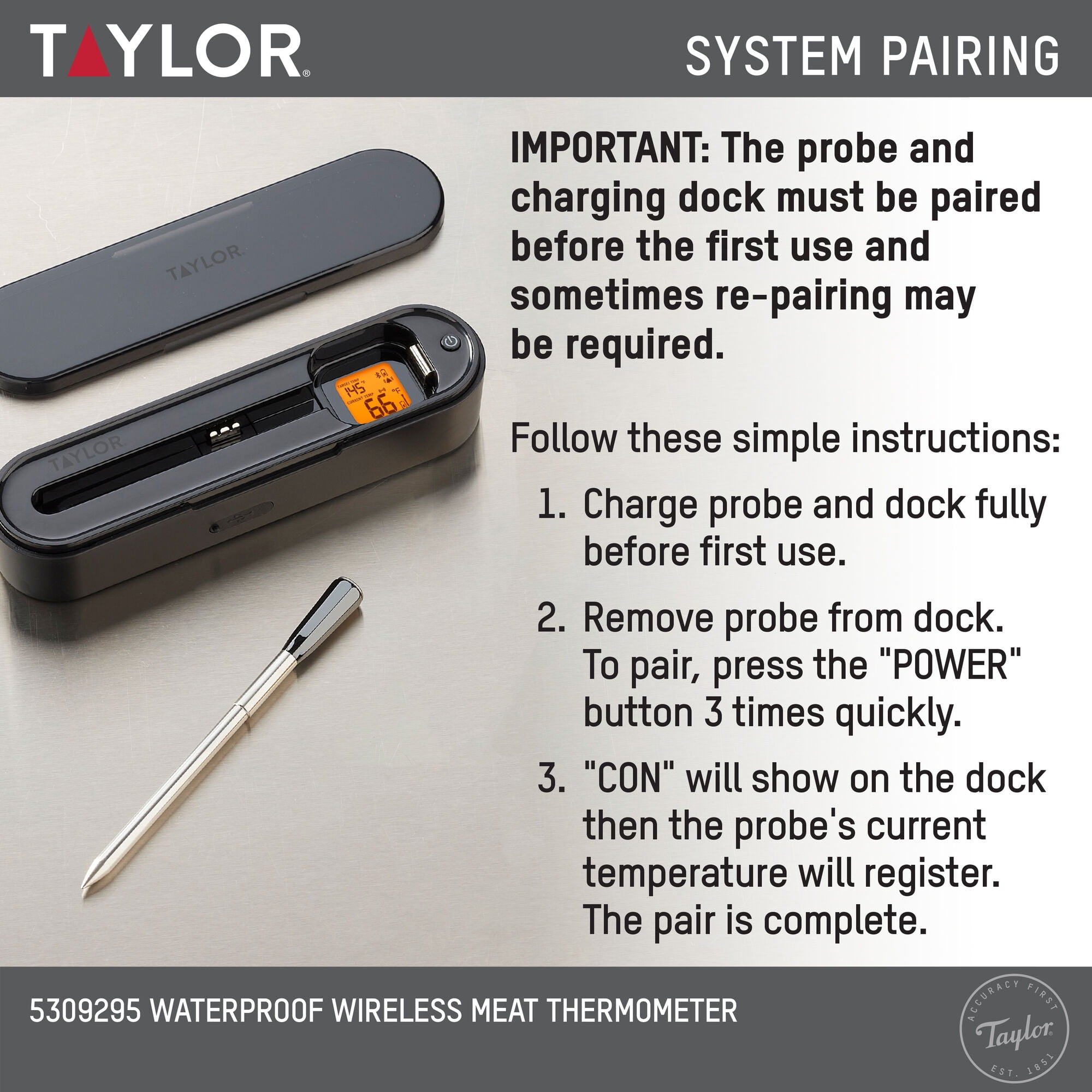 Taylor Waterproof Bluetooth Digital Wireless Grill and Meat Thermometer with Smart Probe Black - Image 10