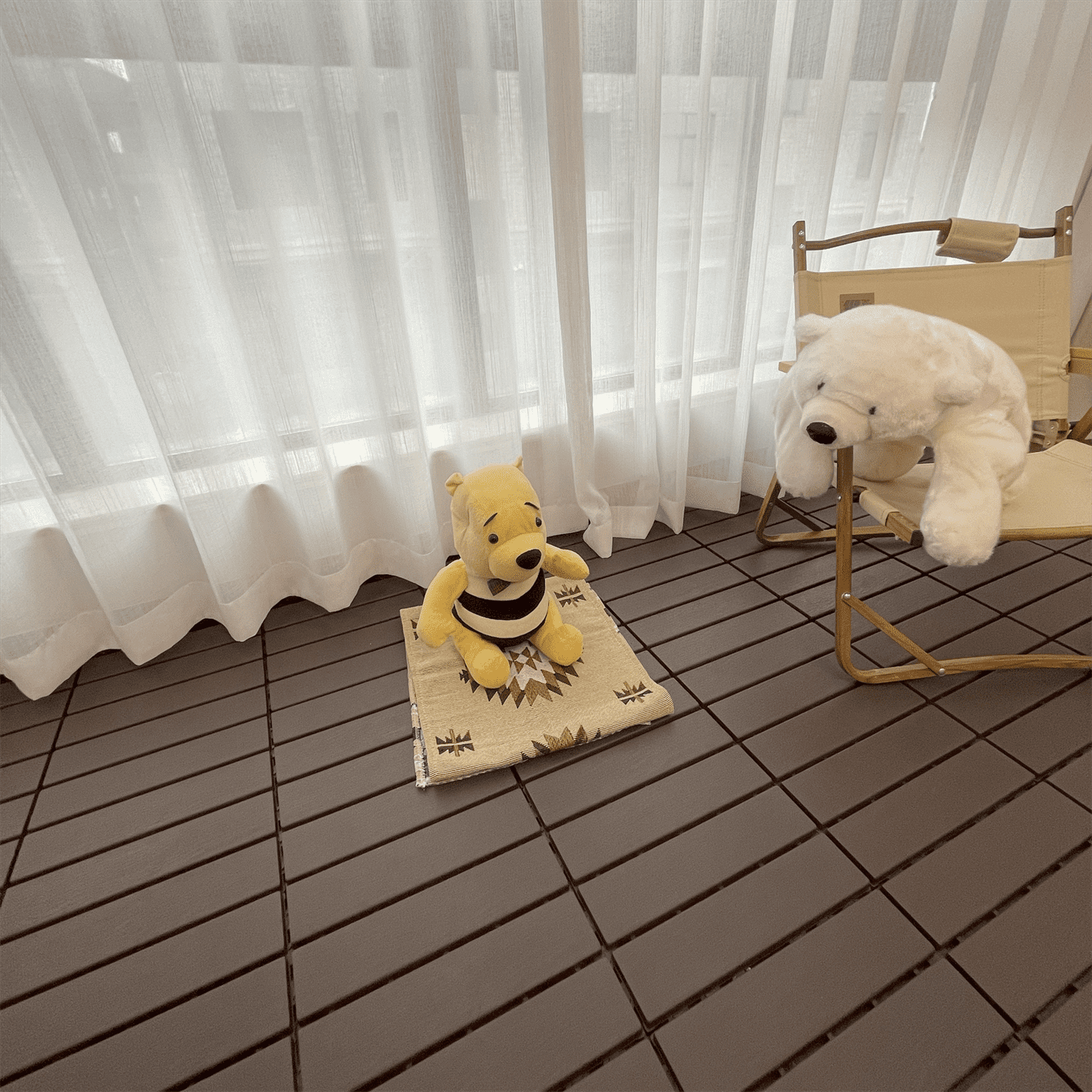 Miniyam 44-Pack Square 11.8"x11.8" Waterproof Deck Tiles, All-Weather, for Porch, Poolside, Brown(Straight line) - Image 5