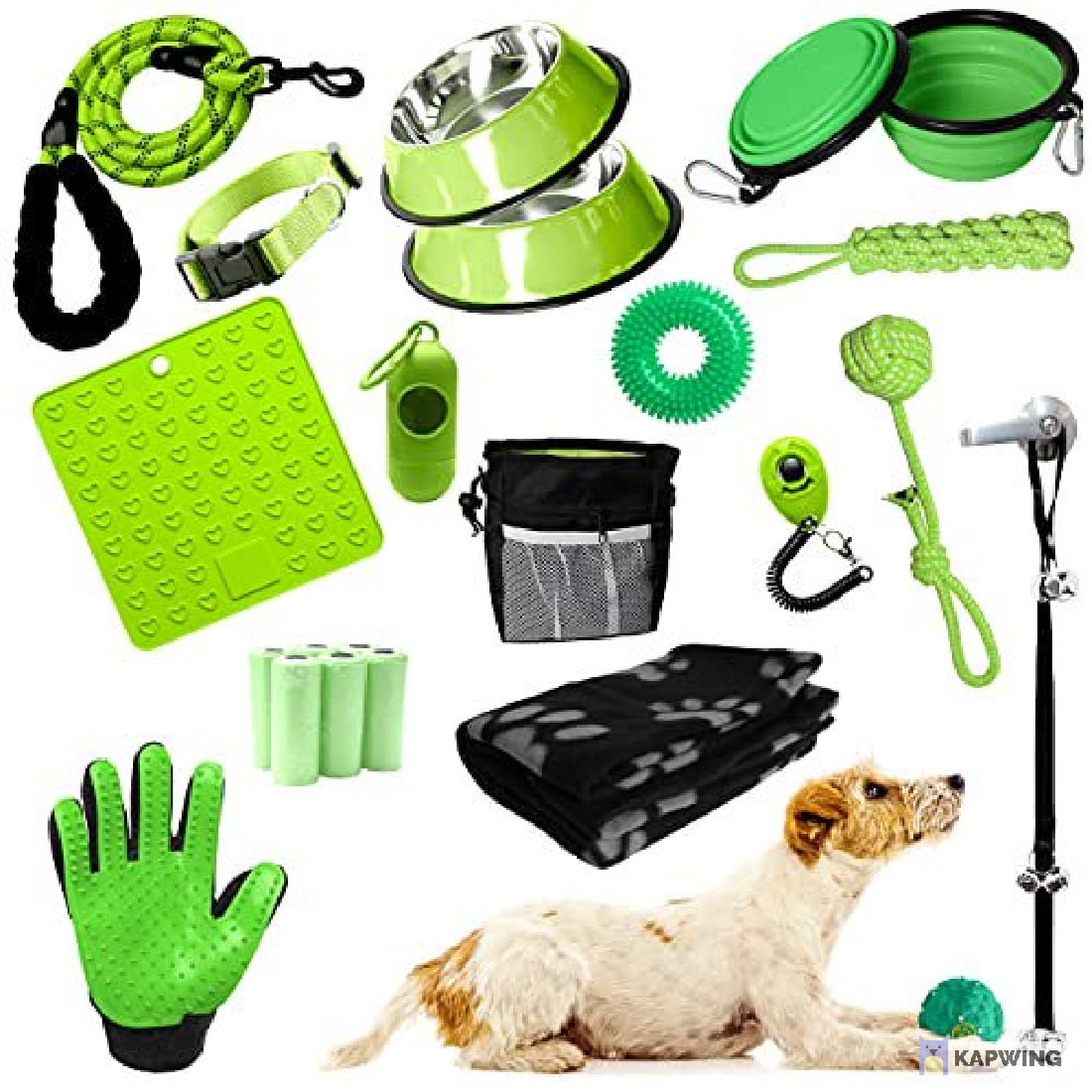 SETONWARE Puppy Starter Kit, Dog Toys, Dog Bed Blankets, Puppy Dog Grooming Tool, Training, Toys, Training Bells Dog Leashes Accessories for Dogs Gift for New Puppies Green 23 Pieces - Image 5