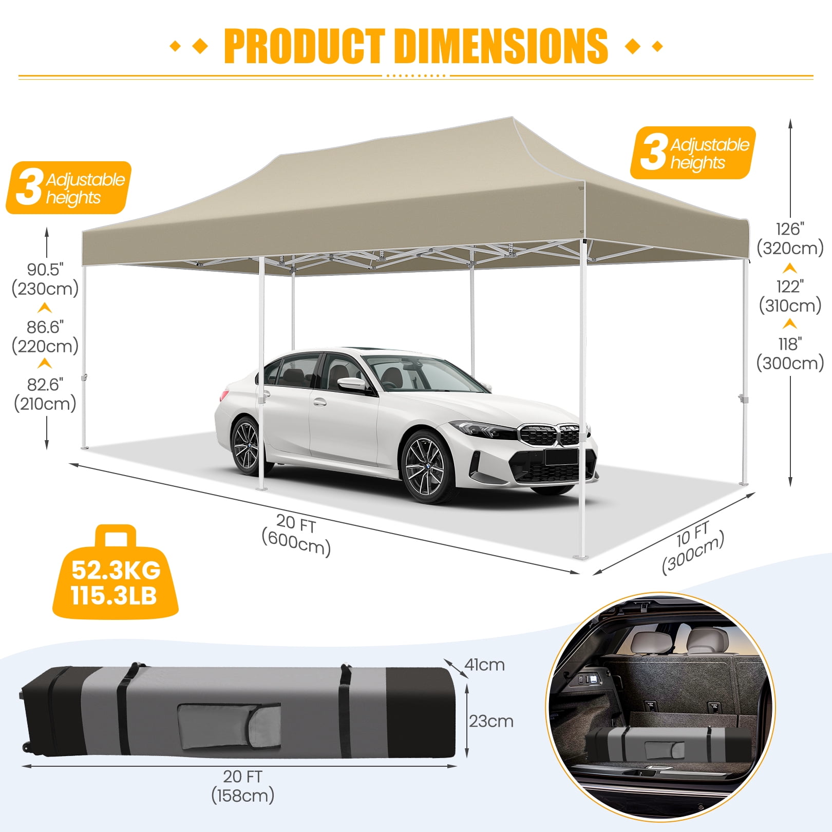 HOTEEL 10x20 Heavy Duty Canopy Tent with 6 Sidewalls,Pop up Commercial Tents,Outdoor Party Tents with Roller Bag,Khaki - Image 8