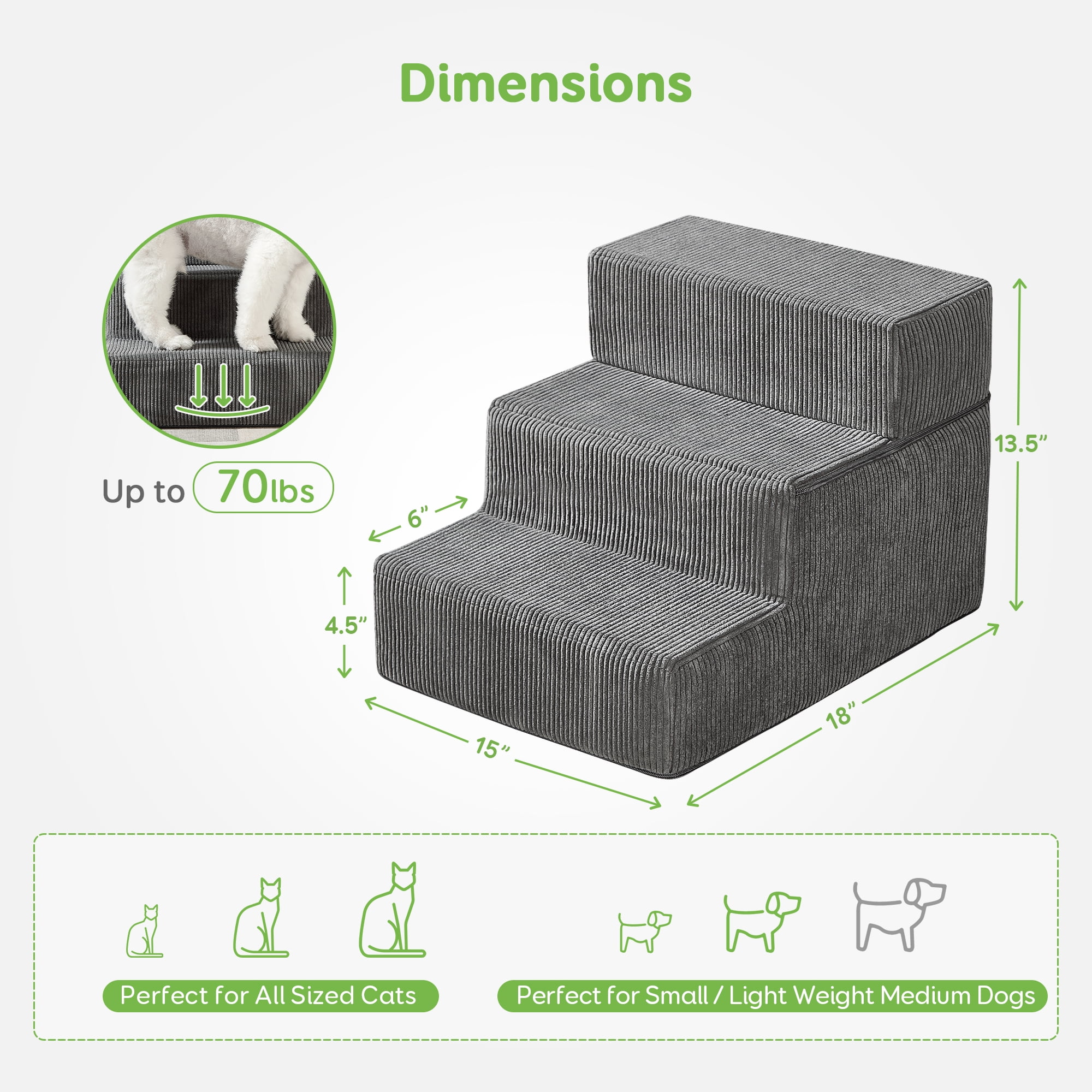 Dog Steps for Small Dog, 3-Step Dog Stairs for High Beds and Couch, Non-Slip Foldable Pet Stairs, Removable Washable Cover - Image 8