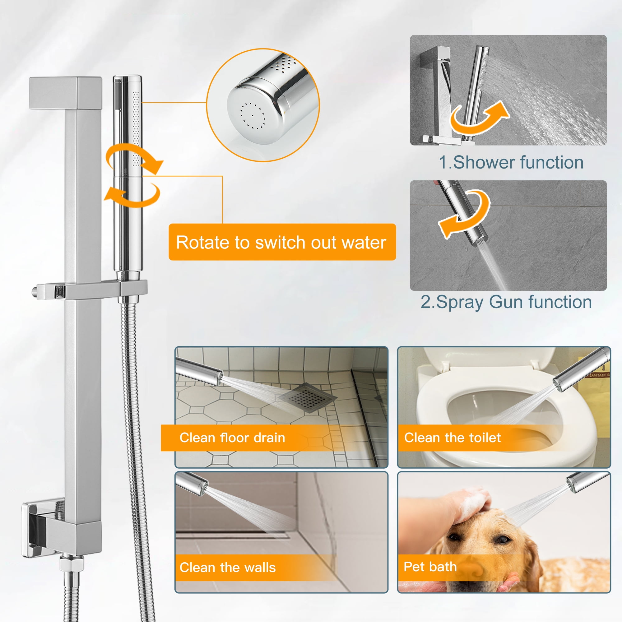 BESy 12 inch Polished Chrome Shower System Rain Shower Head with 2 in 1 Handheld Shower, Rainfall Shower System with Adjustable Slide Bar, Shower Faucet Fixture Combo Set - Image 8