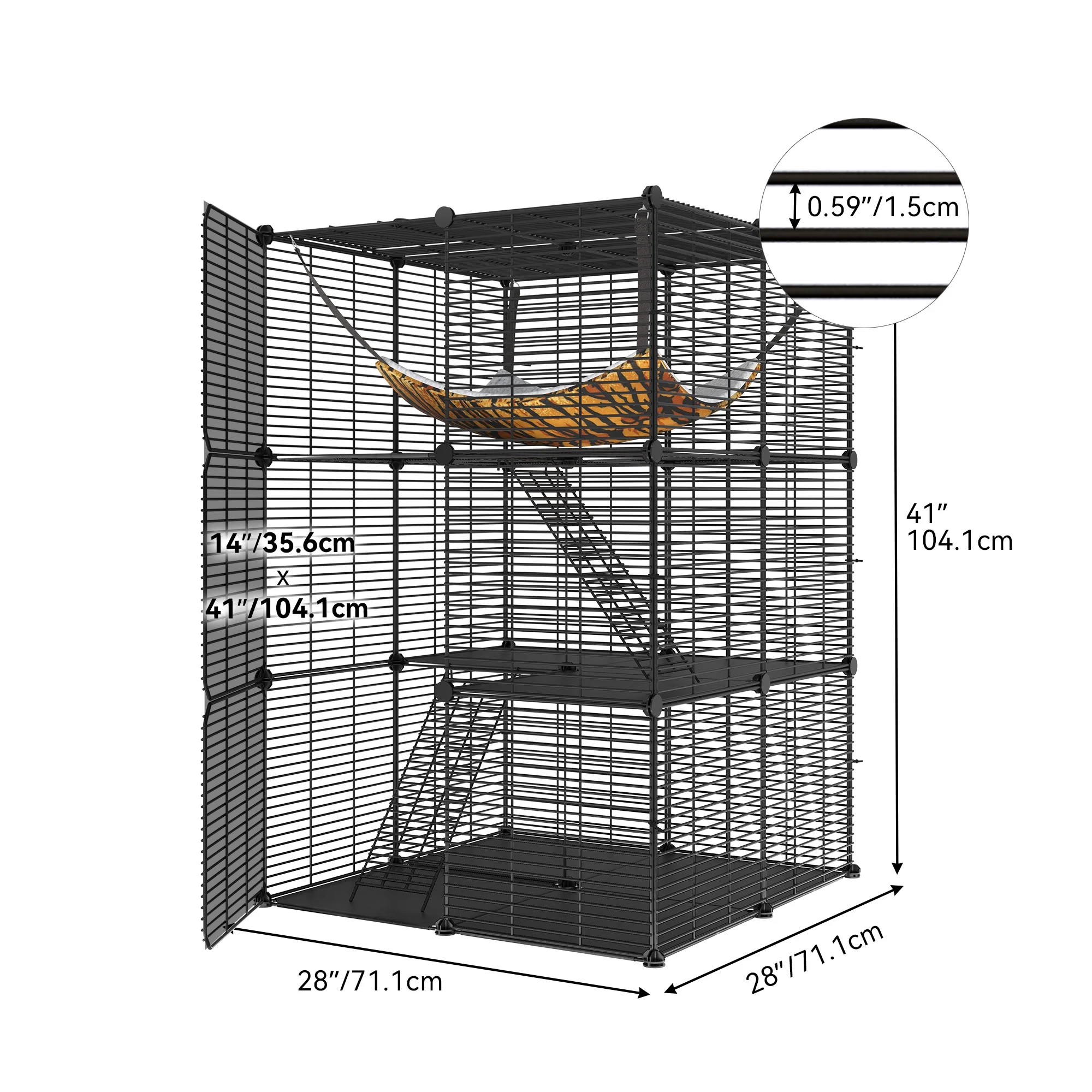 Dextrus 3-Tiers Cat Cage,Cat Enclosures Metal Cat Kennels Pet Crate with Extra Large Hammock for 1-2 Cats - Image 7