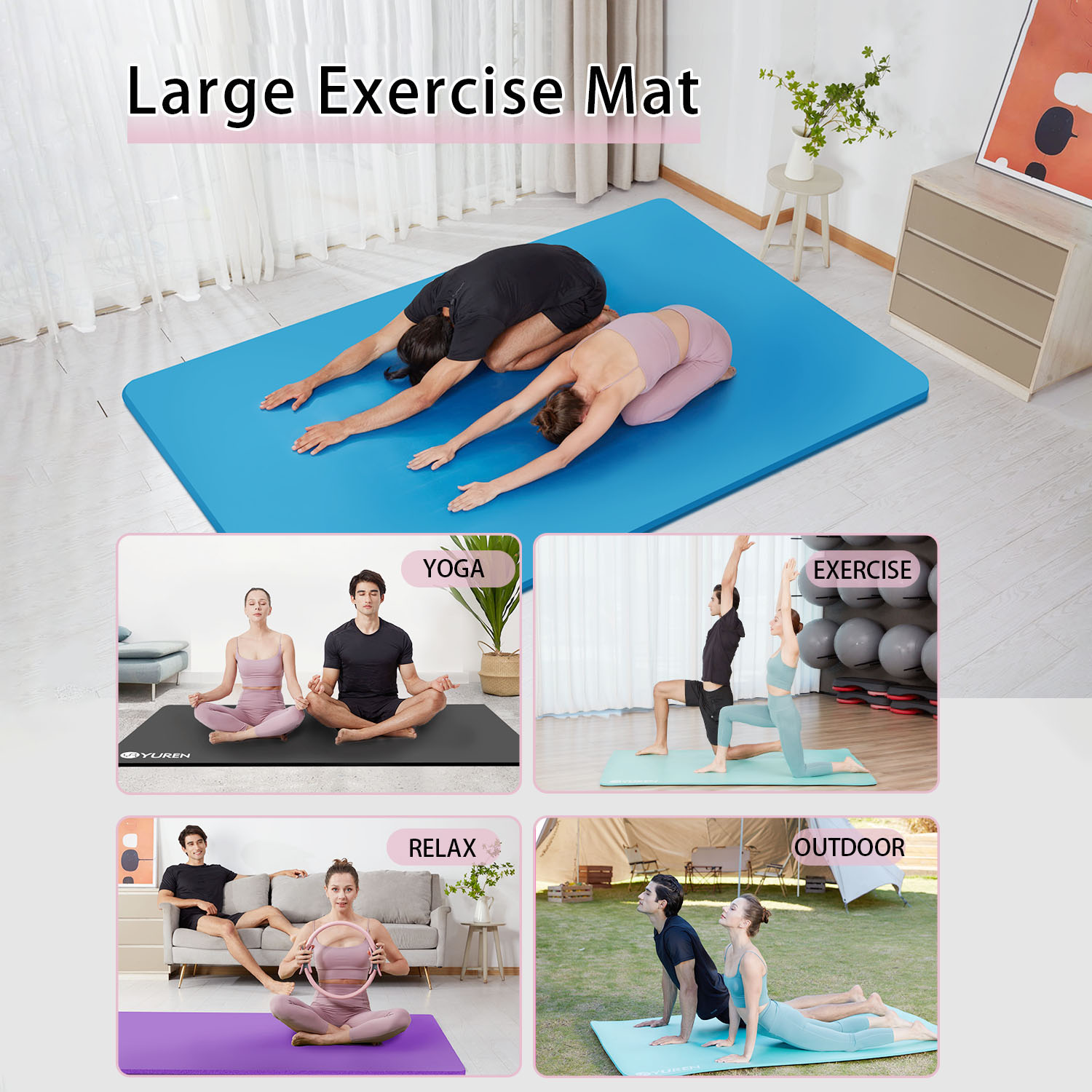 RYTMAT Exercise Mat, 1/2" Thick, Extra Wide 78"x51", Large Yoga Mat Blue - Image 8