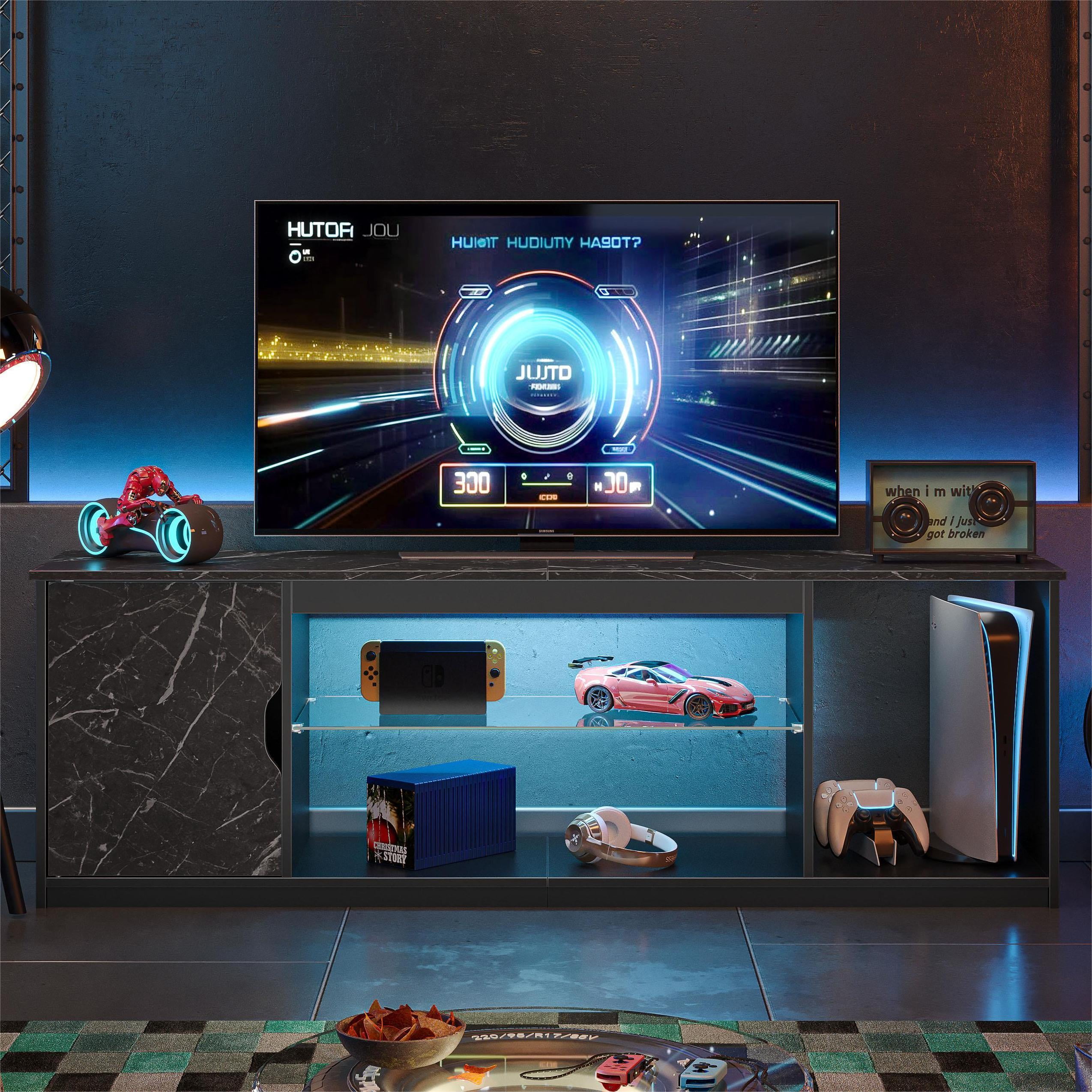 Bestier LED TV Stand for 60/65 inch TV PS5 Gaming Entertainment Center for TVs with Storage Cabinet for Living Room, Black Marble - Image 4