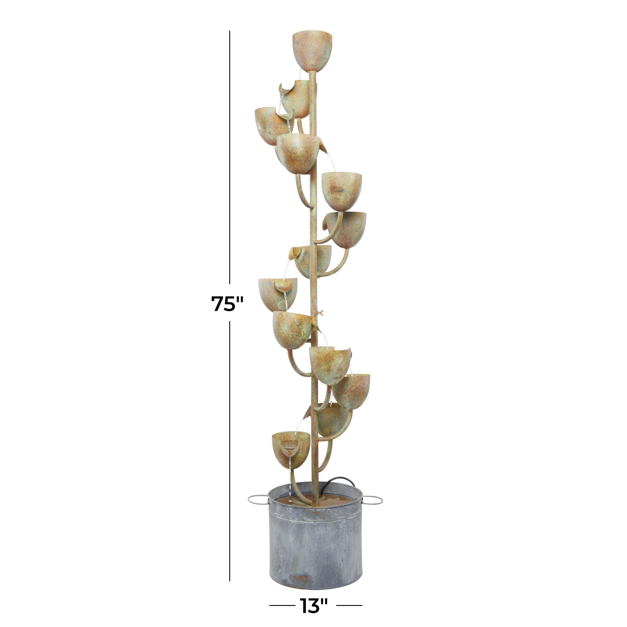 DecMode Copper Fountain Indoor Outdoor Decor with Cascading Cups - Image 3