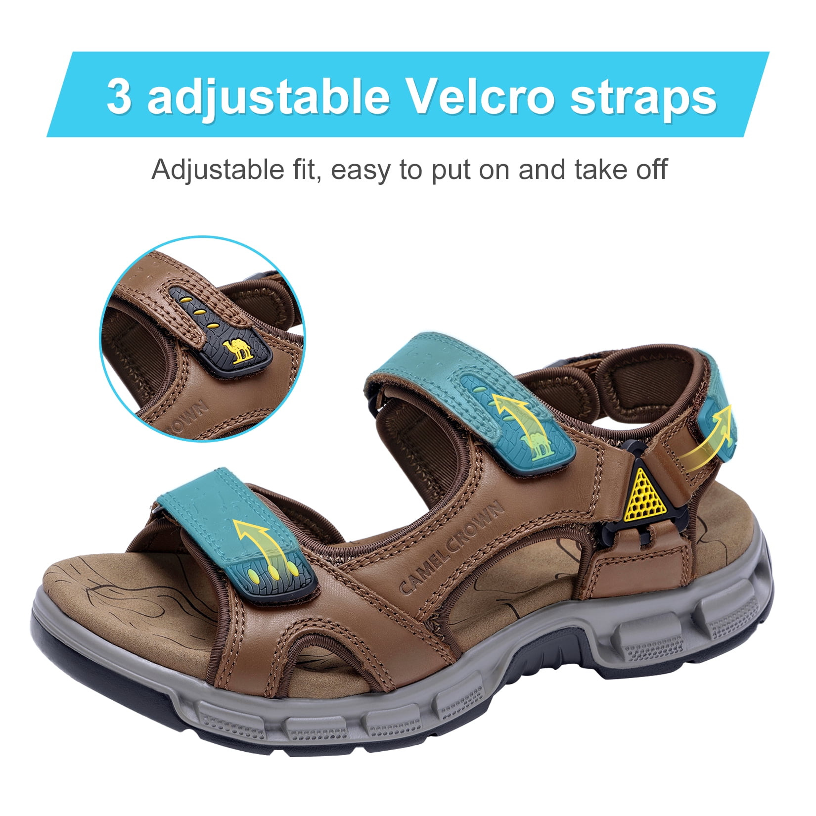 CAMEL CROWN Mens Leather Hiking Sandals Outdoor Beach Sports Male Water Sandals Fisherman Open Toe Shoes Adjustable Straps Athletic Sandals - Image 5