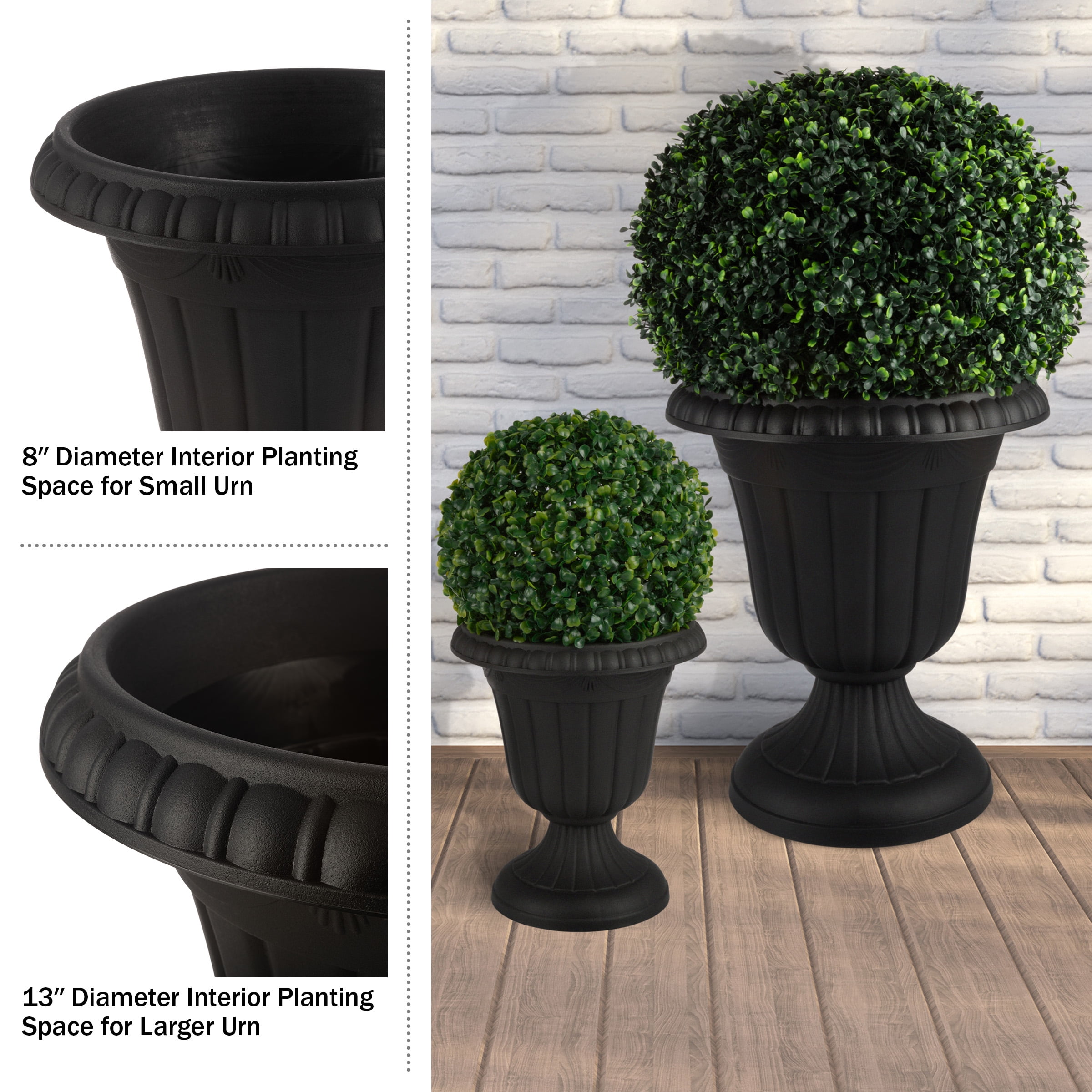 Pure Garden Large and Small Outdoor Urn Planter 2-Pack, Black - Image 3