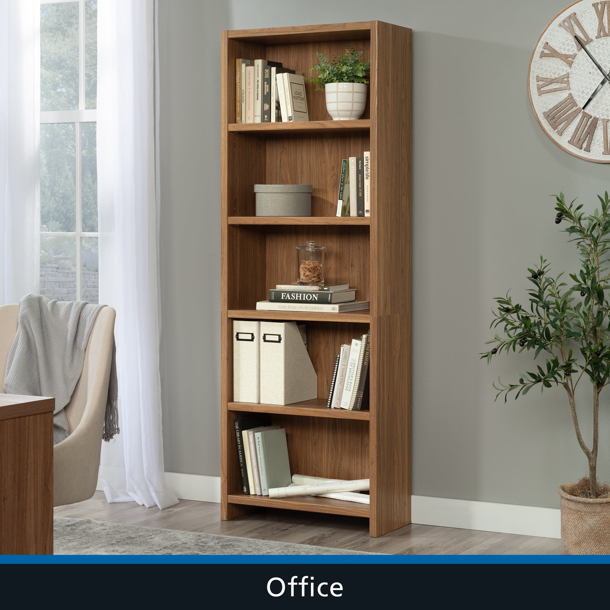 Mainstays Westley 5 Shelf Bookcase, Walnut Finish - Image 11