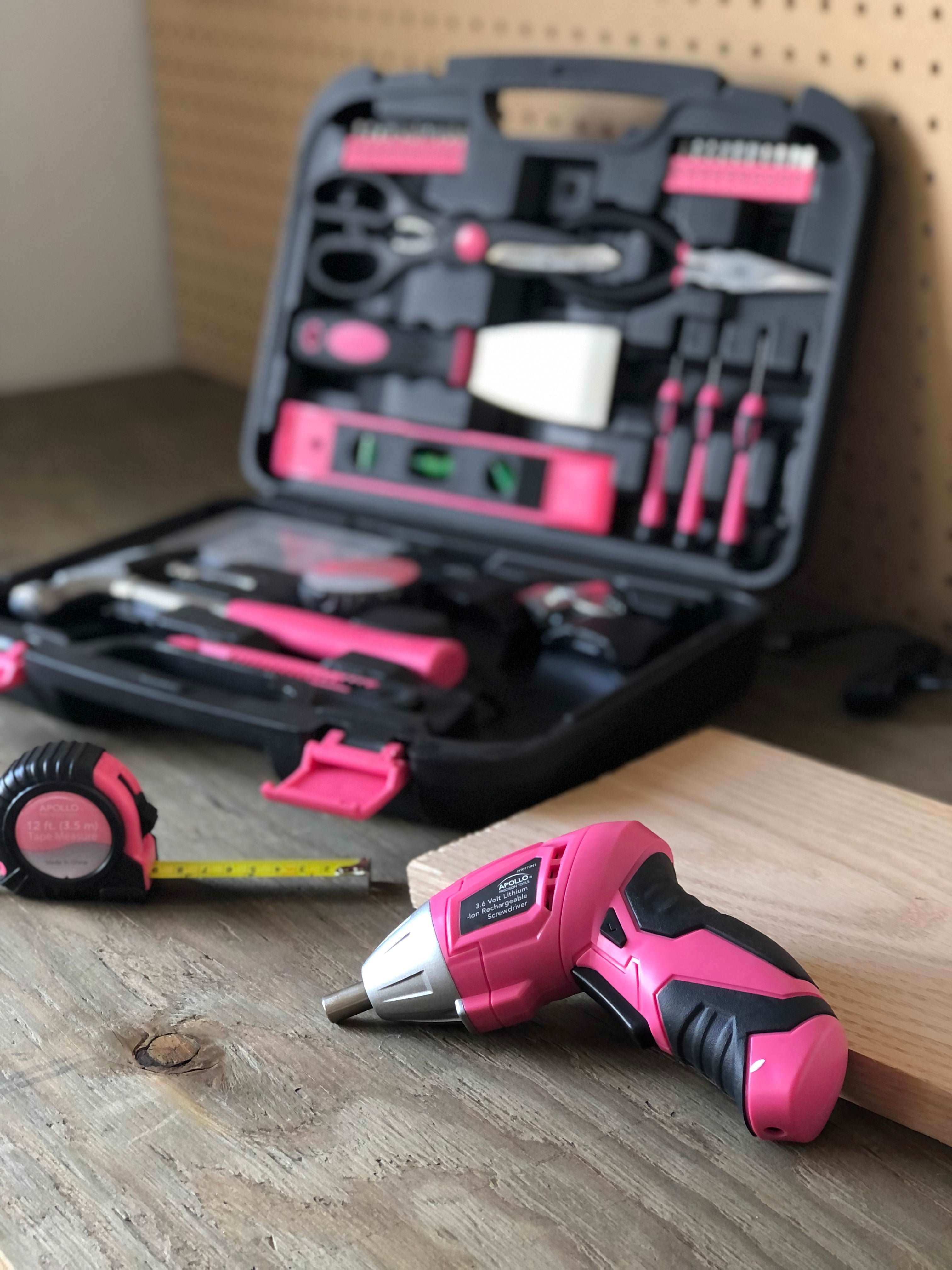 Apollo Tools 135 Piece Household Tool Kit Pink with Pivoting Dual-Angle 3.6 Volt Lithium-Ion Cordless Screwdriver - DT0773N1 - Image 3