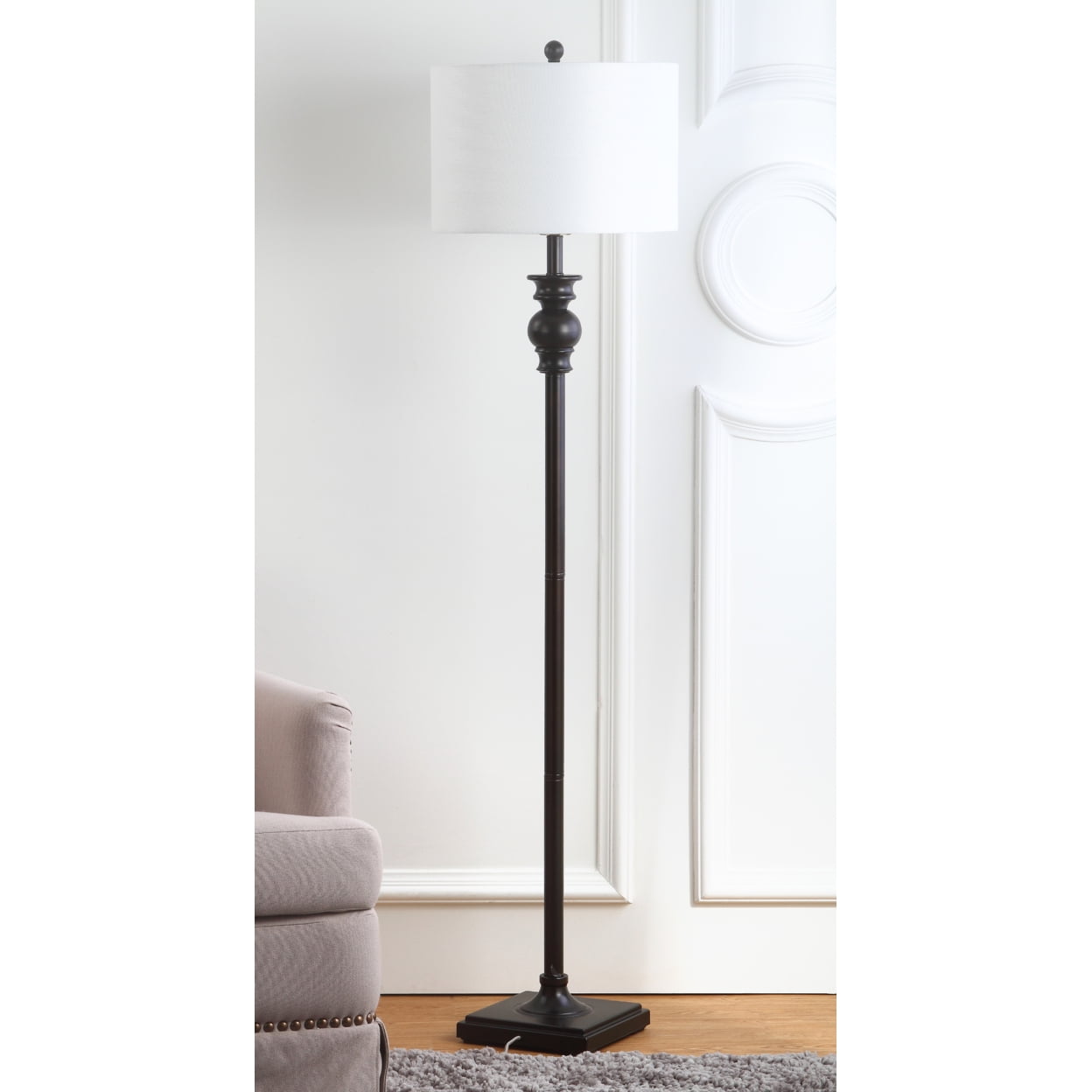 Safavieh Alphie 61 in. H Solid Floor Lamp, Ebony/Off-White Shade - Image 3