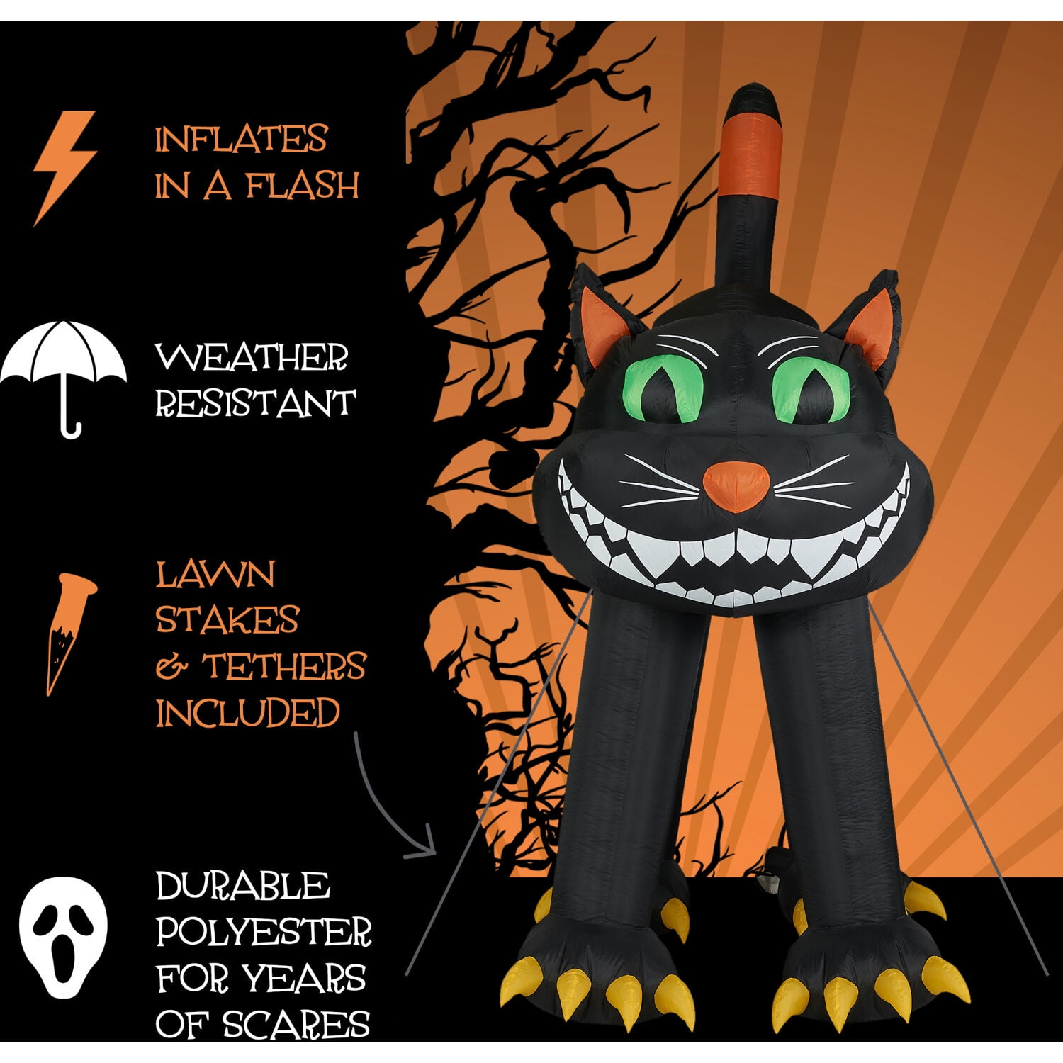 Haunted Hill Farm 10 ft Black Cat Halloween Blow up Inflatable, Multicolor, HIBCAT101-L - Image 9