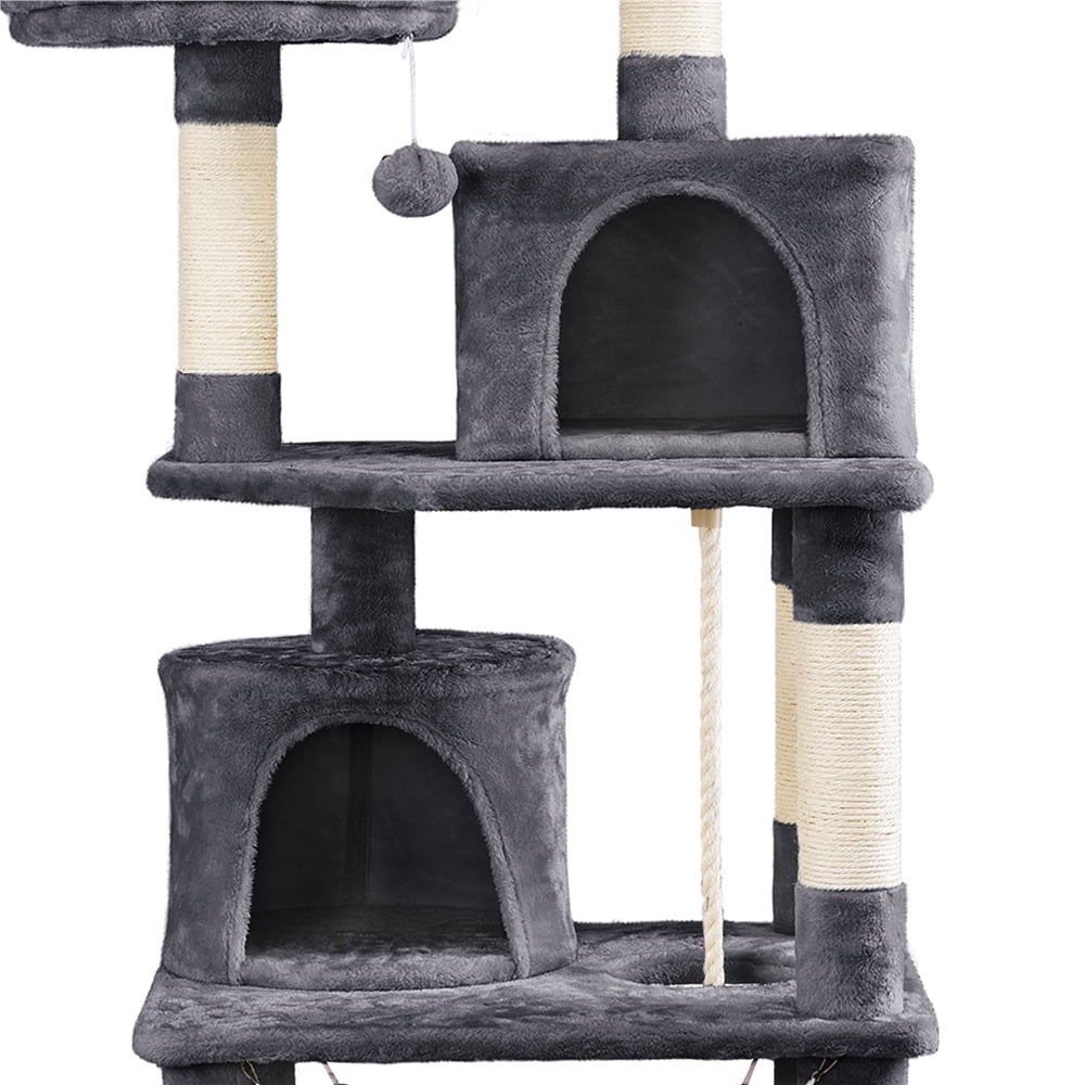 Alden Design 62" Tall Double Condo Cat Tree and Scratching Post Tower, Dark Gray - Image 2
