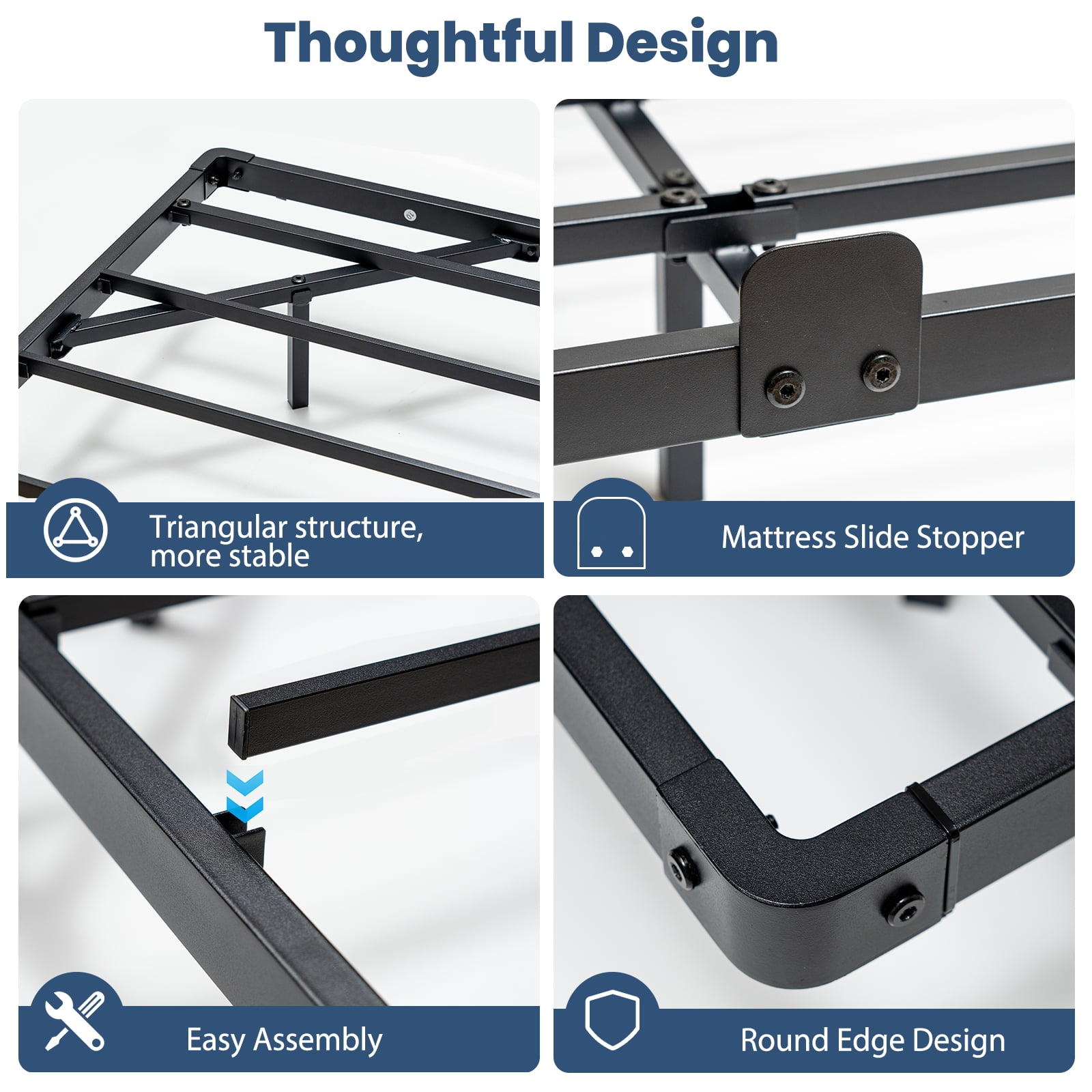 Lusimo King Size Floating Bed Frame with LED Lights Bed Storage Metal Platform Bed Frames with Steel Slat Support Anti-Slip Easy Assembly, Black - Image 10