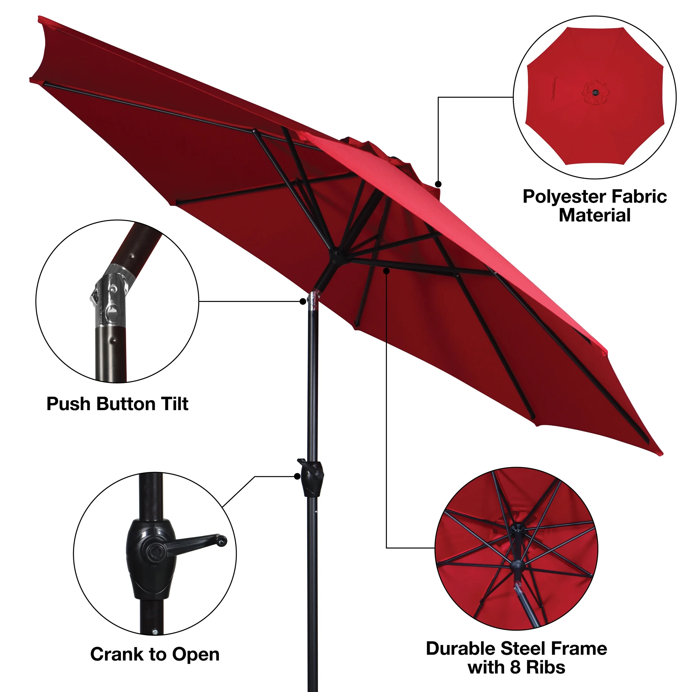(2 pack) Mainstays 9' Red Crank Lift and 3 Position Tilt Patio Umbrella - Image 6