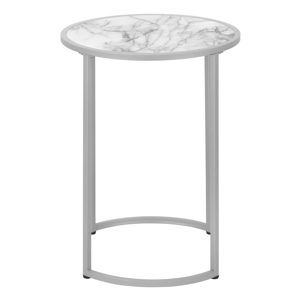 Accent Table Side Round End Lamp Bedroom Metal White Marble Look - Image 9