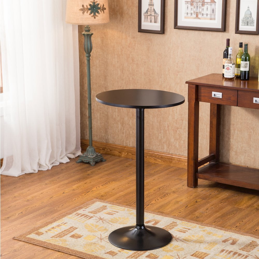 Roundhill Furniture Belham Black Round Top with Black Leg And Base Metal Bar Table and 2 Swivel Black Bonded Leather Adjustable Bar Stool Bar Sets - Image 3