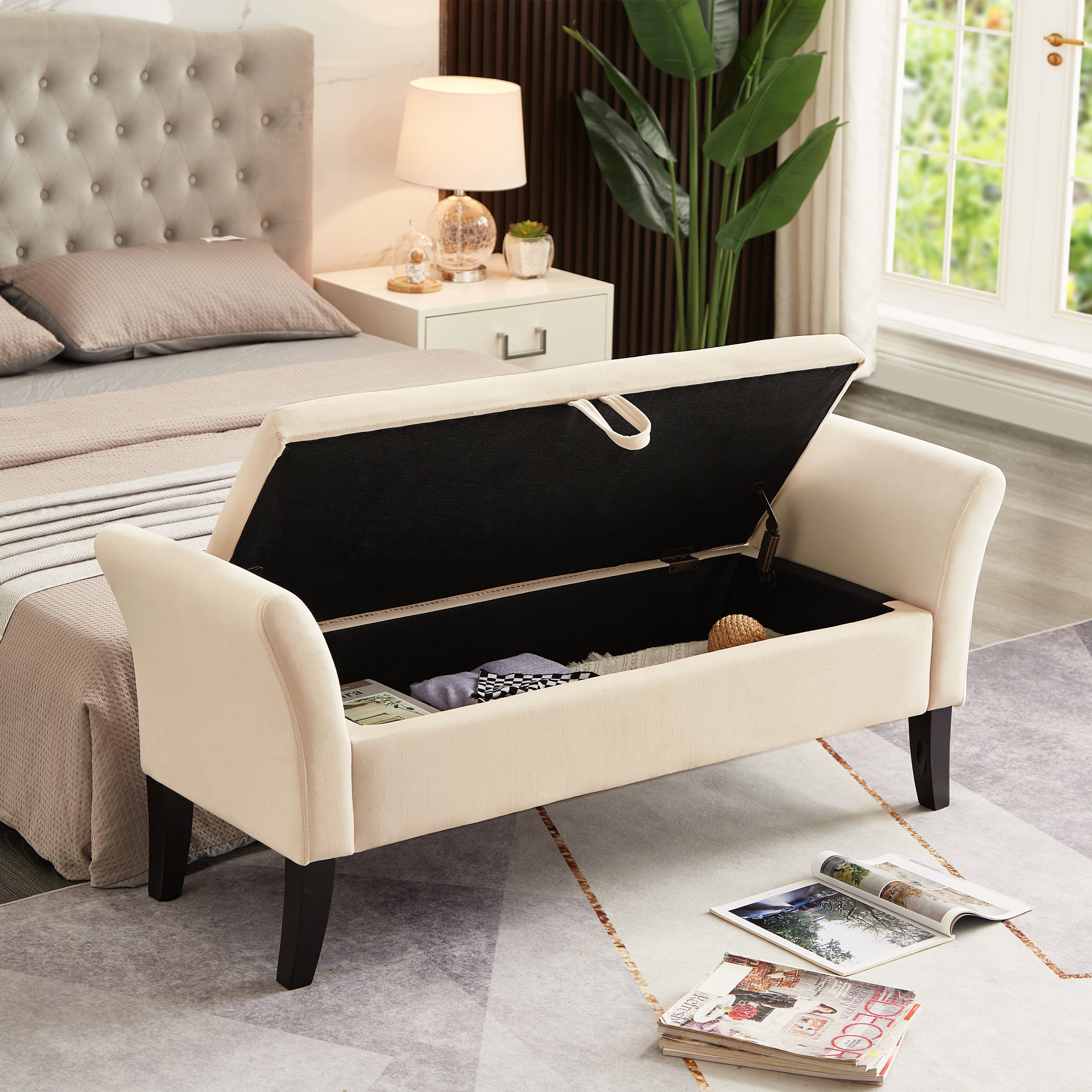 Miniyam 51.5" Tufted Storage Bench for Bedroom or Hallway, Beige - Image 3