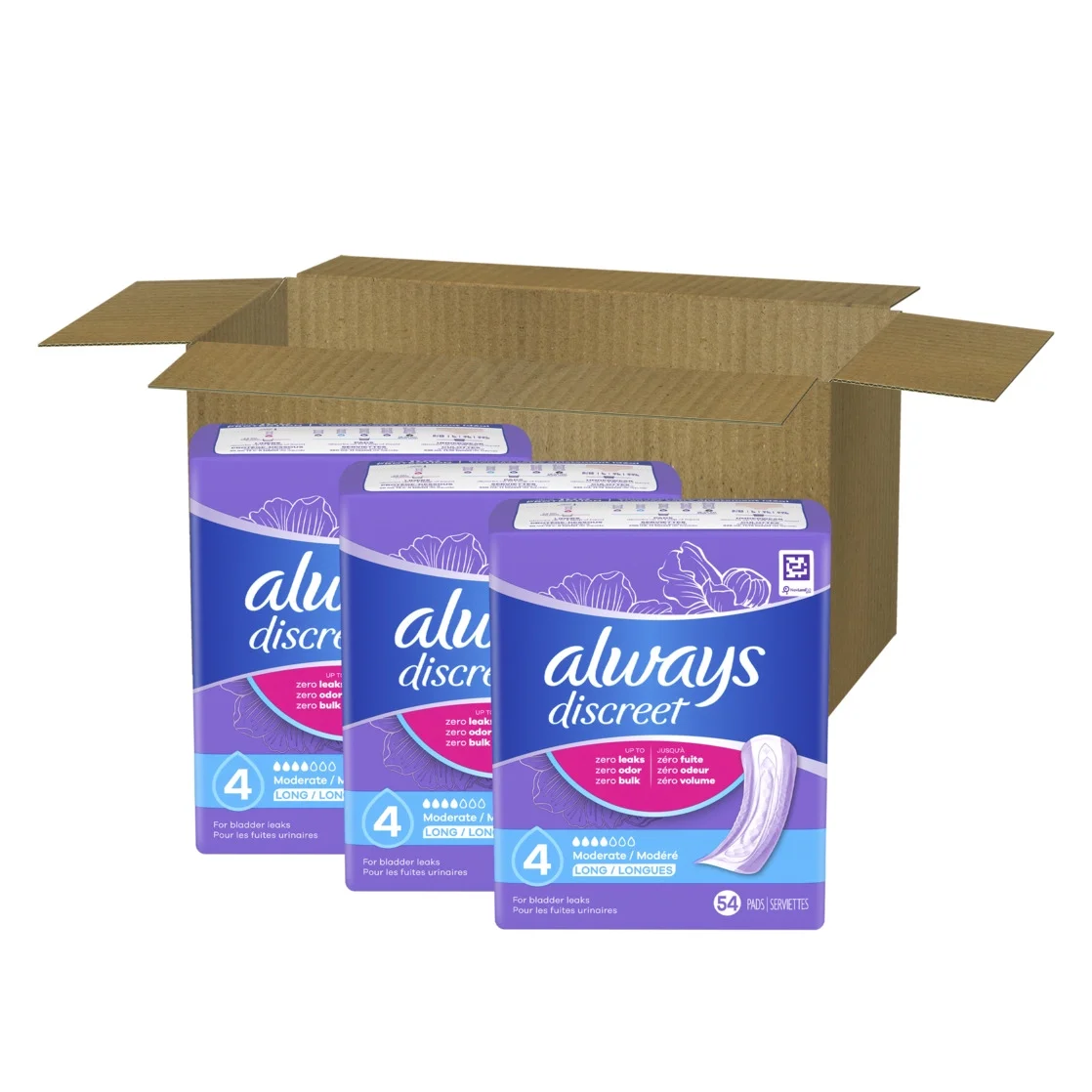 (3 pack) Always Discreet Adult Incontinence Pads for Women, Moderate Absorbency, Long Length, Postpartum Pads, 162 Count - Image 11