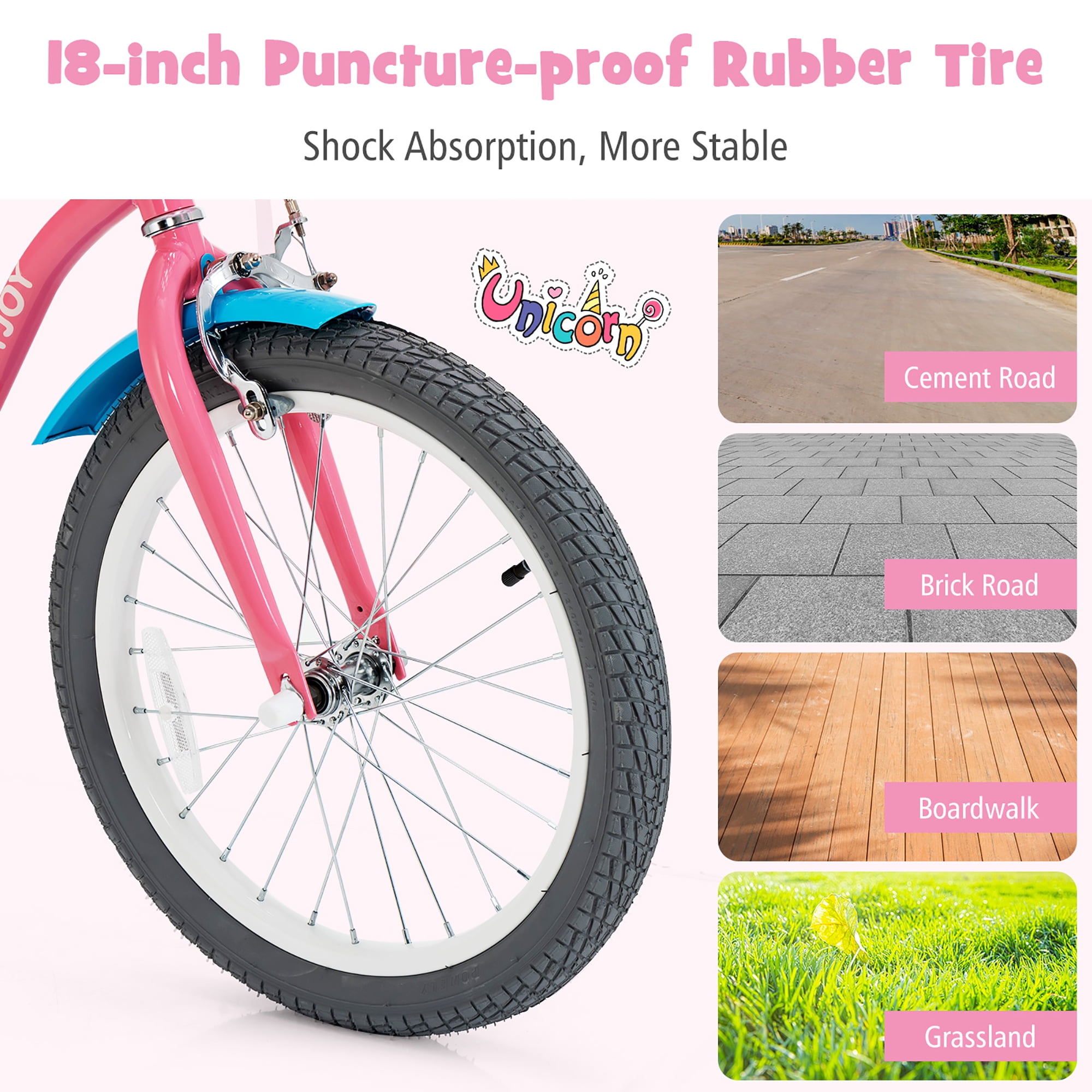 Honeyjoy 18 Inches Kids Bicycle with Training Wheels & Basket for Boys & Girls Age 5-9 Years - Image 3