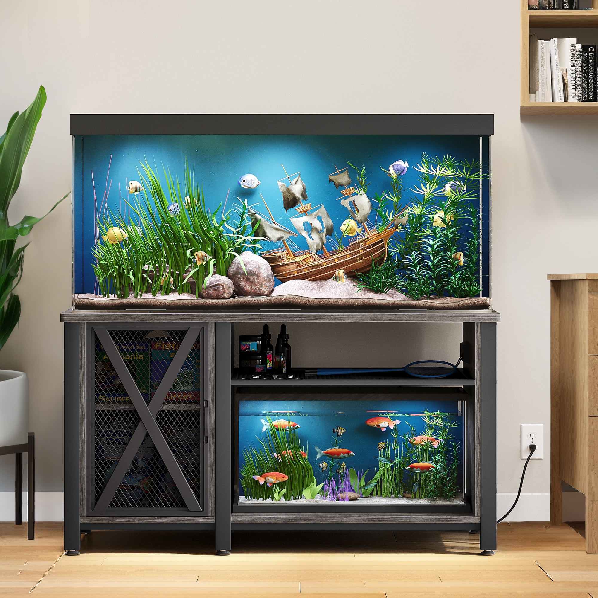 DEXTRUS Heavy Duty Metal Aquarium Stand with Power Outlets - Suitable for 55-75 Gallon Fish Tank Stand, Turtle Tank, Reptile Terrarium (880lbs Capacity) - Grey - Image 4