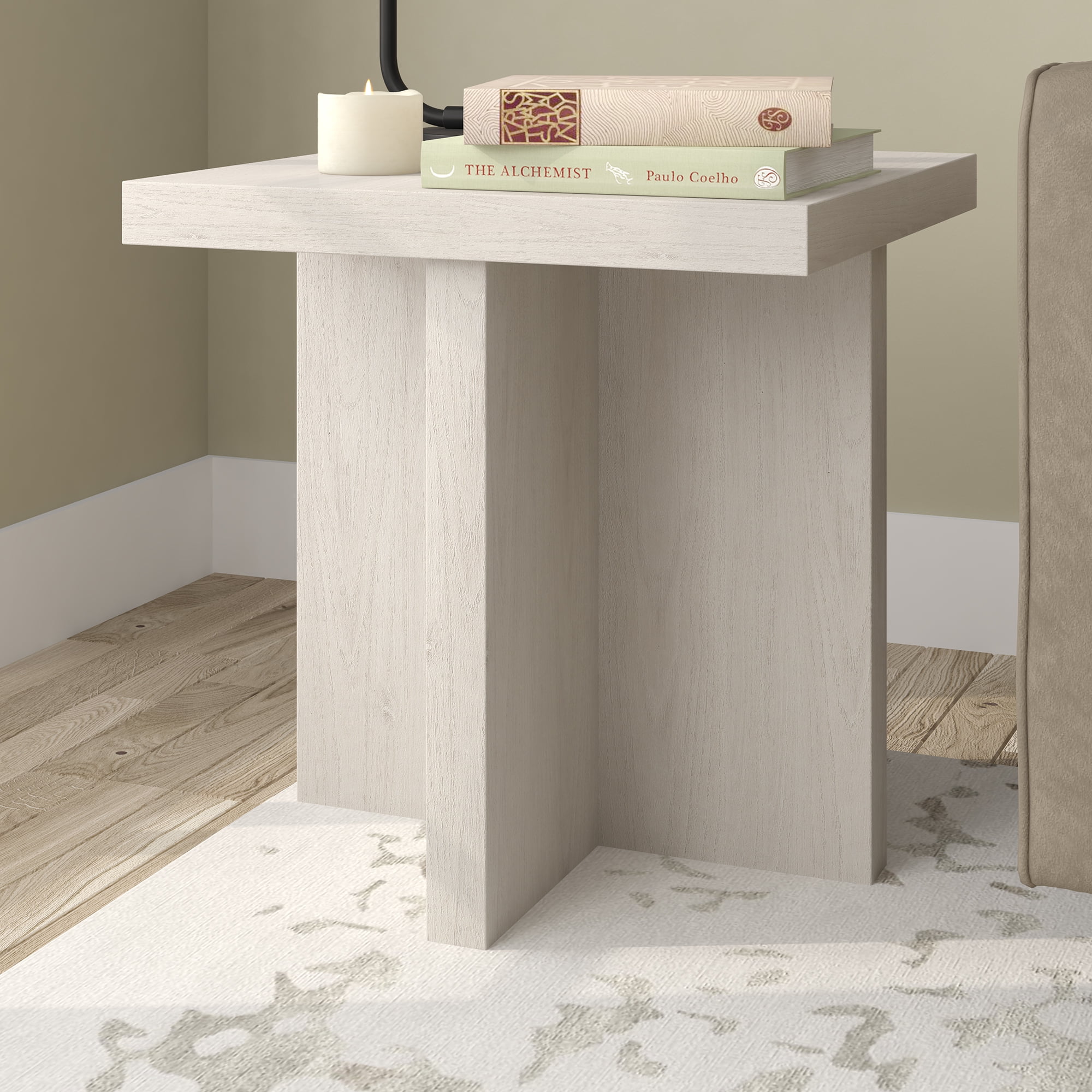 Evelyn&Zoe Elna Indoor Scandinavian Adjustable Fiberboard Square End Table, Alder White - Image 6