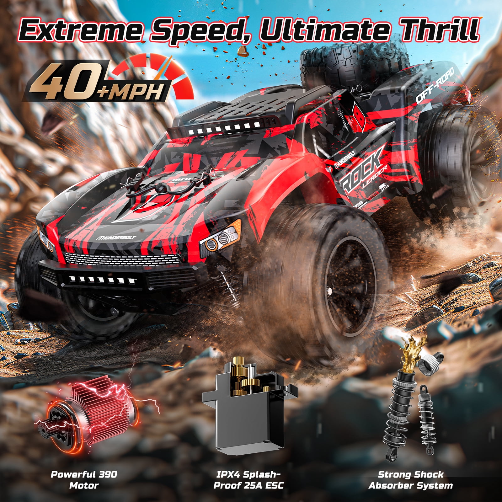 JoyStone 1:14 All Terrain RC Car RTR Buggy, Max 40+ MPH Off-Road Monster Truck, Hobby Electric Fast RC Truck for Adults Boys, Red - Image 7